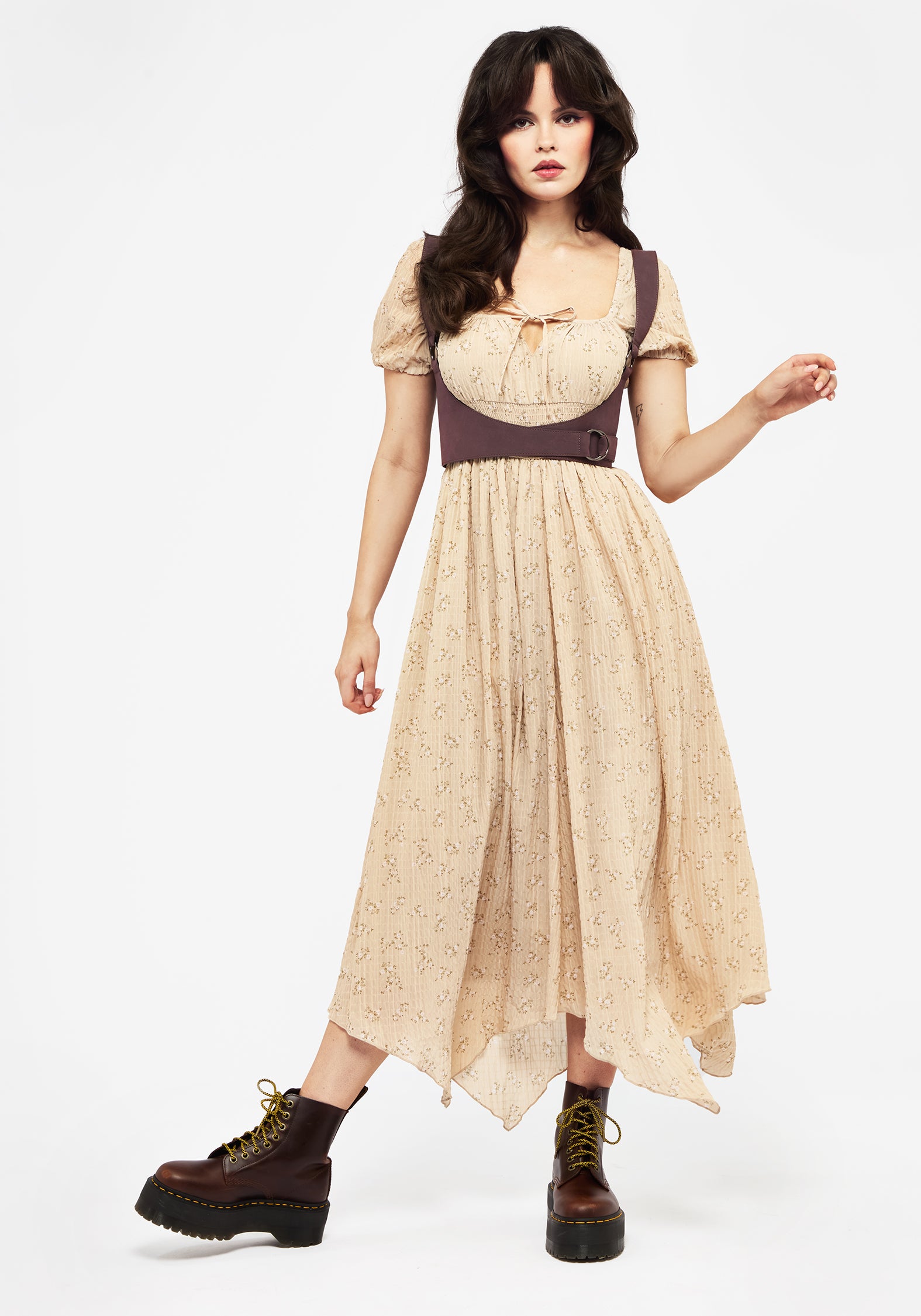Floral Print Chiffon Dress with Handkerchief Hem | Tabitha