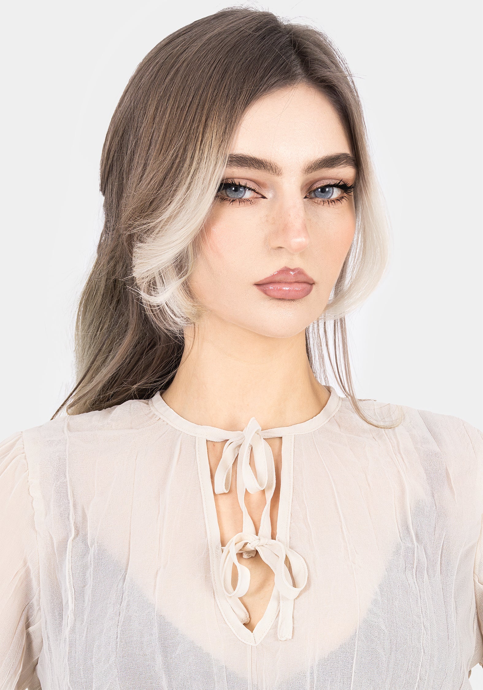 White Textured Tie Front Peplum Blouse | Villain