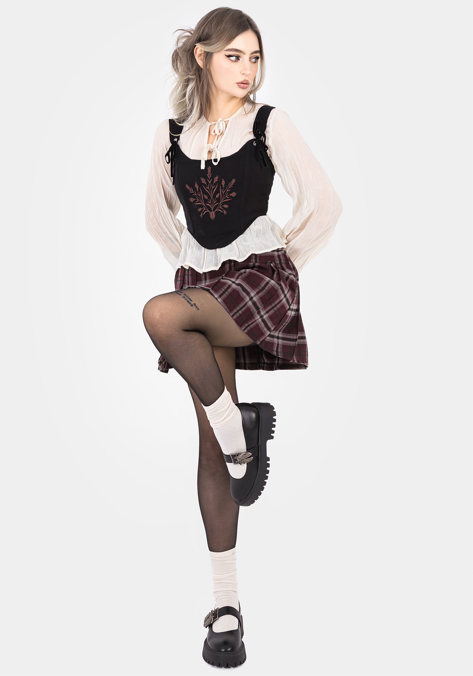 White Textured Tie Front Peplum Blouse | Villain