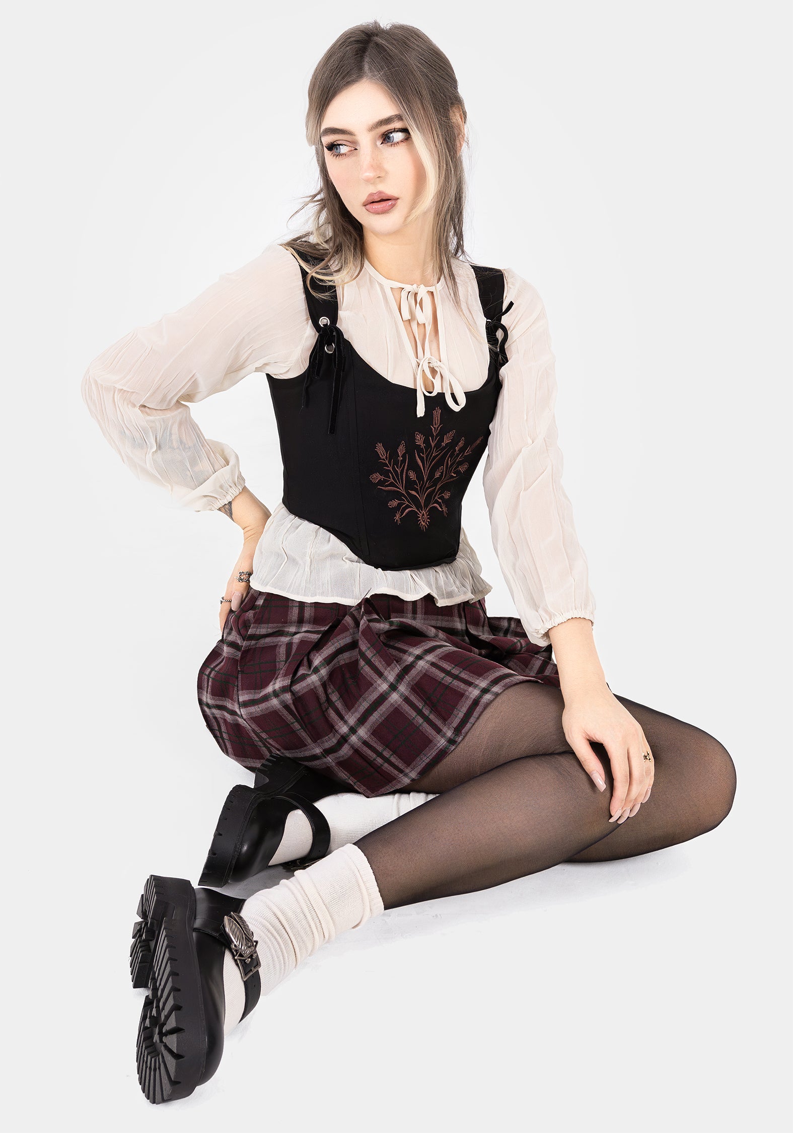 White Textured Tie Front Peplum Blouse | Villain