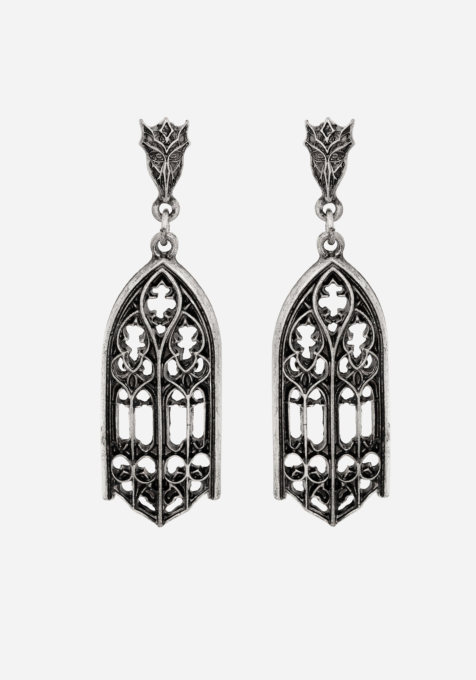 Gothic Cathedral Drop Earrings in Antique Silver | Real Silver Plate