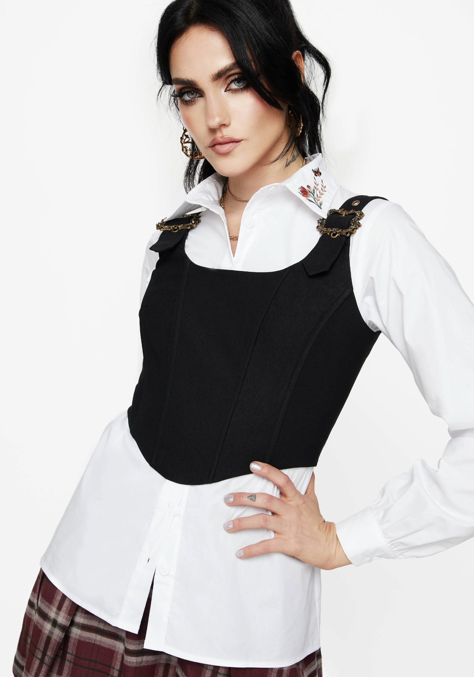 Floral Embroidered Cotton Shirt with Toadstool Details | Dewdrop