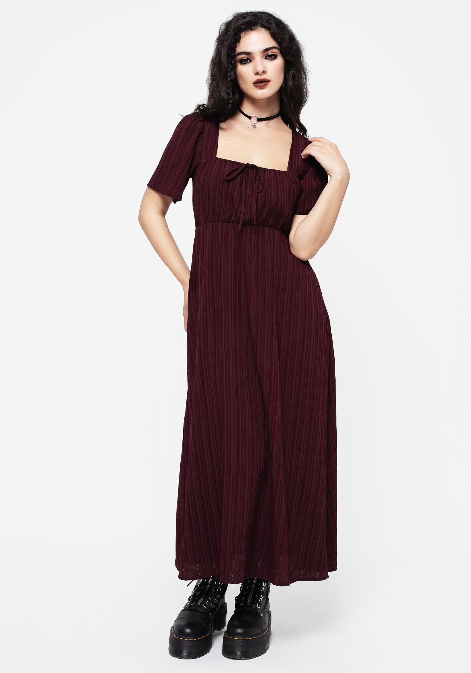 Ruched Front Midaxi Dress with Square Neck & Short Sleeves | Sarcophagi