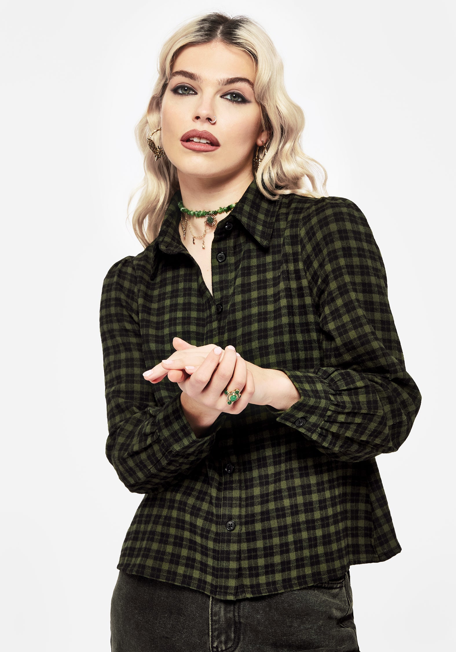 Green & Black Check Cotton Button-Up Shirt | Terra