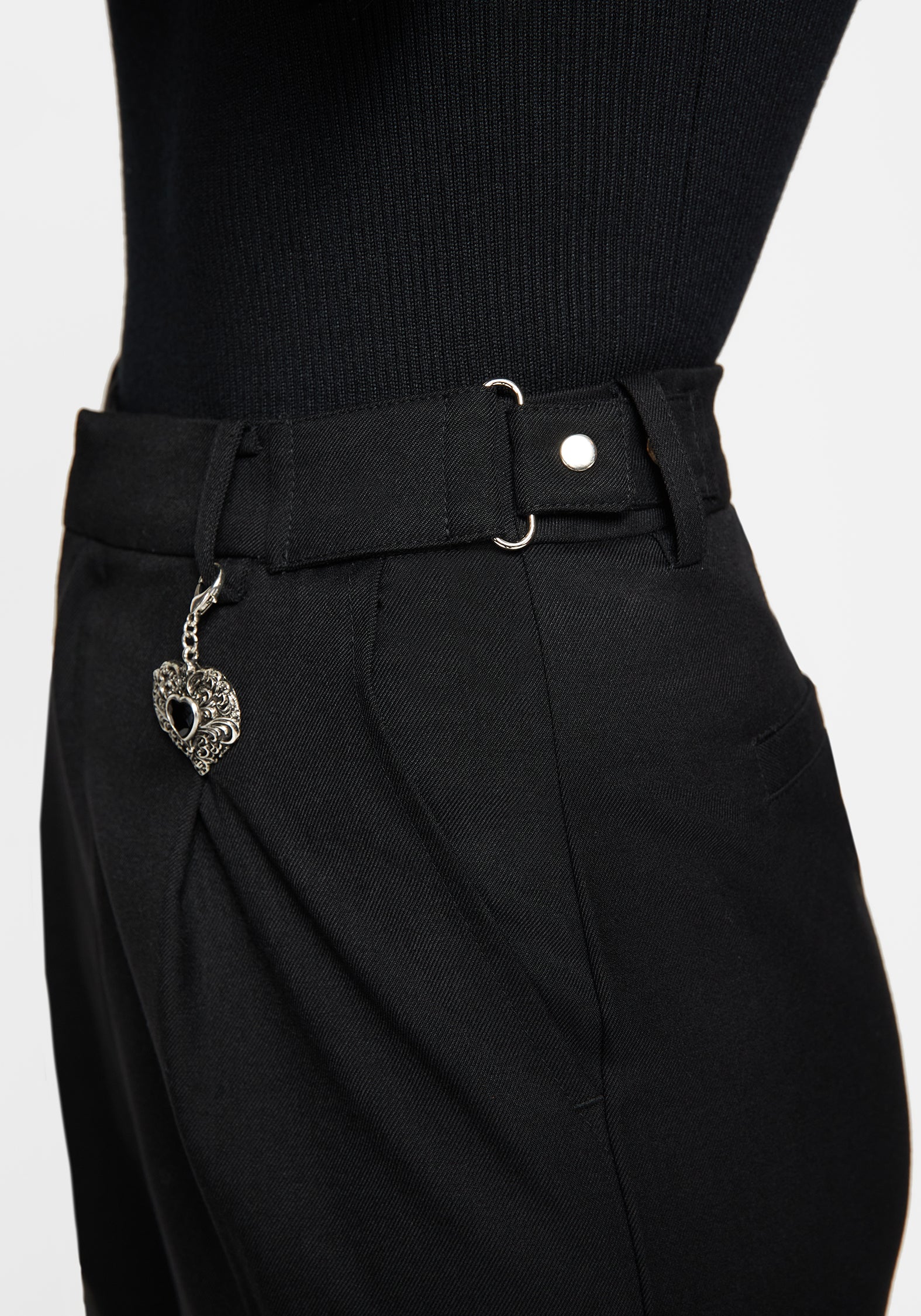 Black Wide Leg Tailored Trousers with Pockets | Porcia