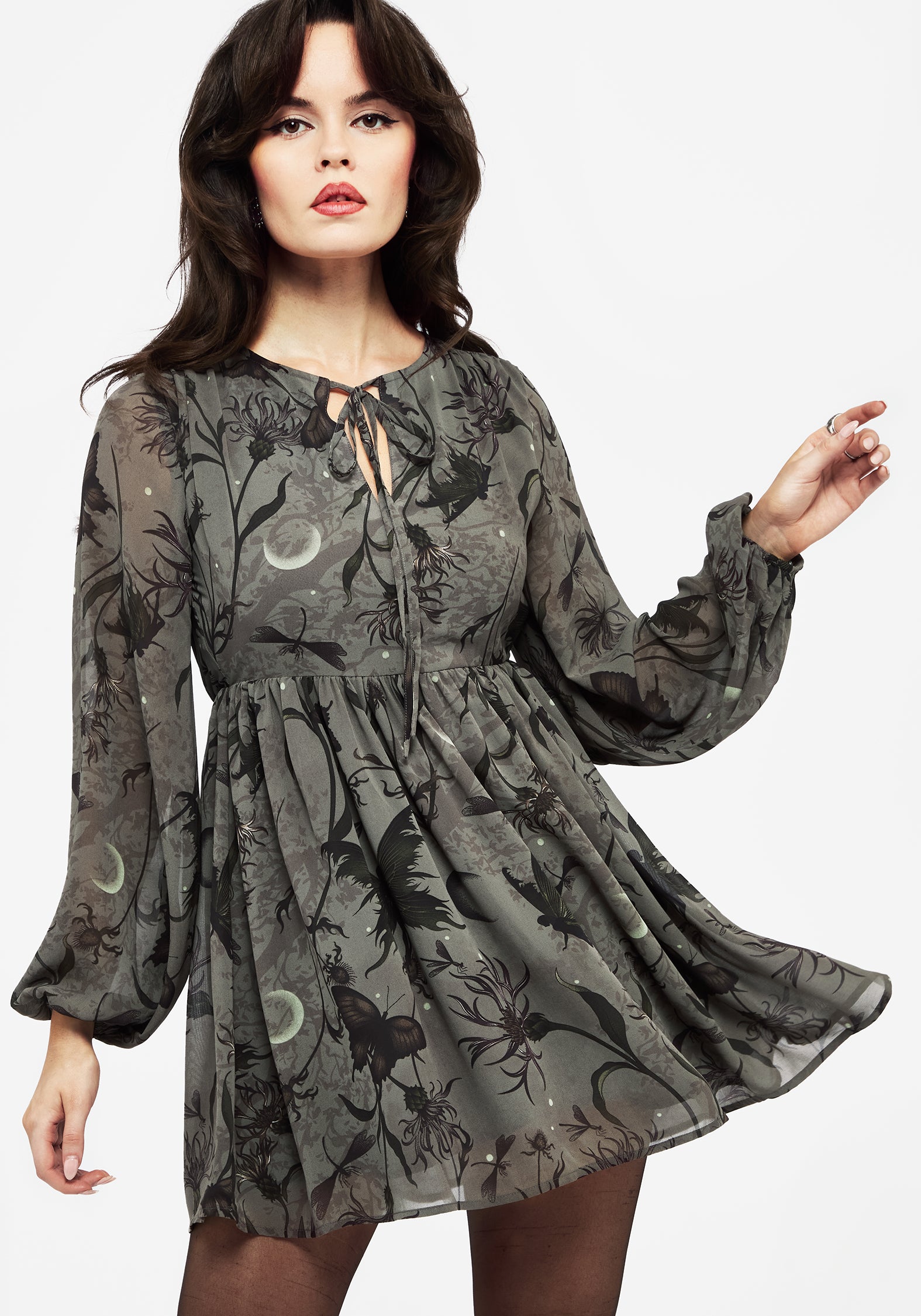 Floral Print Chiffon Mini Dress with Keyhole Neckline | Gloriana