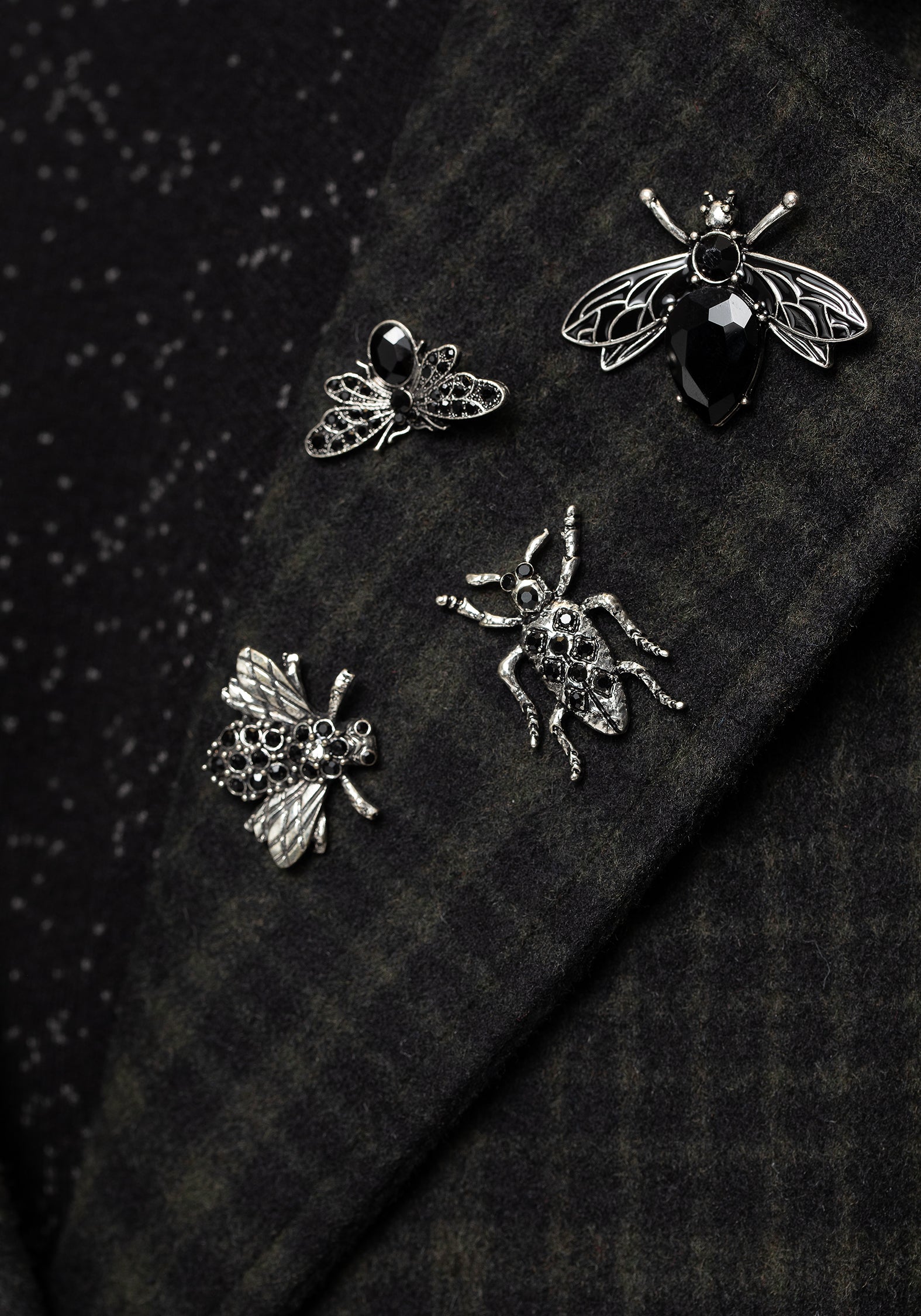 Silver Beetle Brooch Pin Set with Black Gems | Melissa