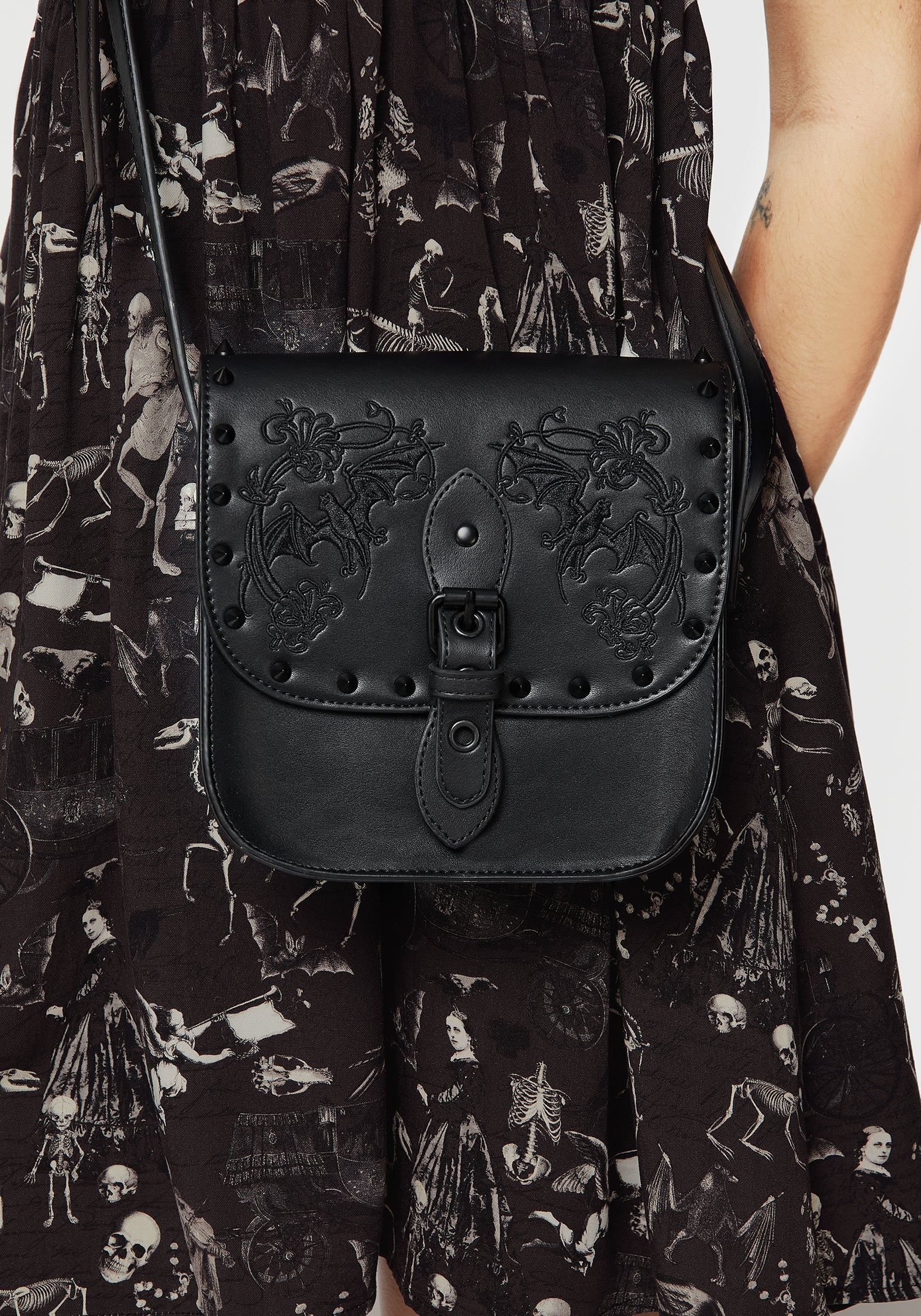 Embroidered Mini Crossbody Satchel Bag with Adjustable Strap | Penumbra