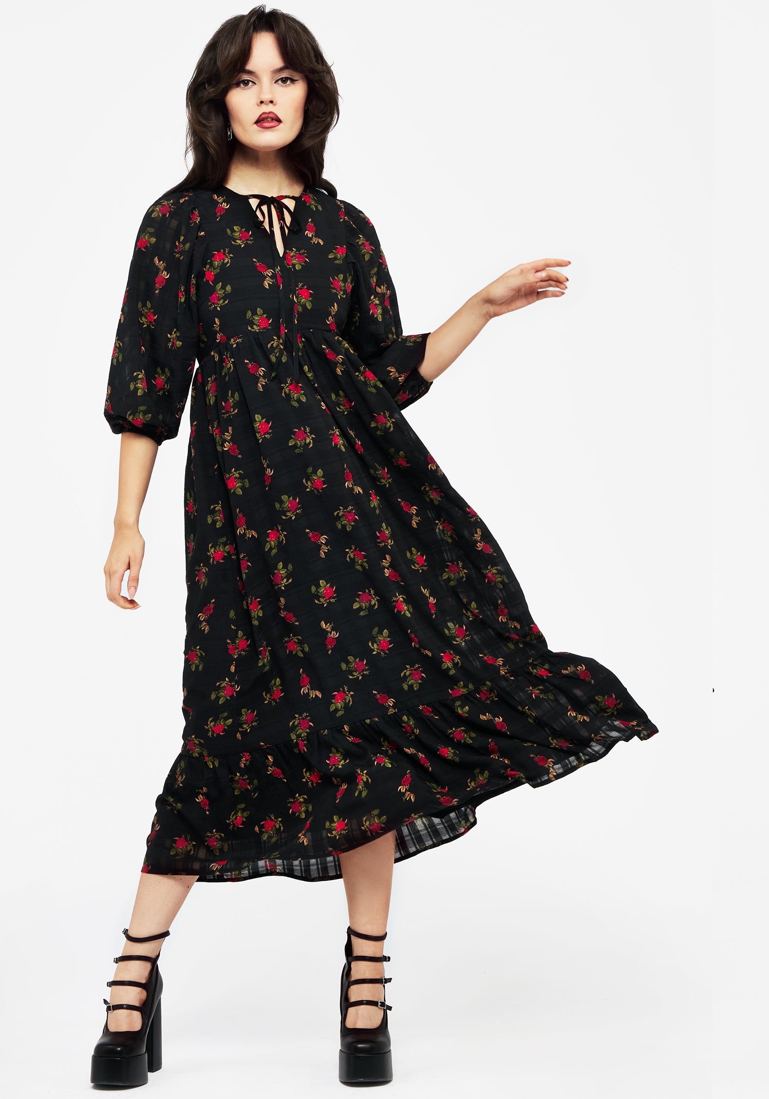 Floral Print Chiffon Dress with Keyhole Neckline | Darcey