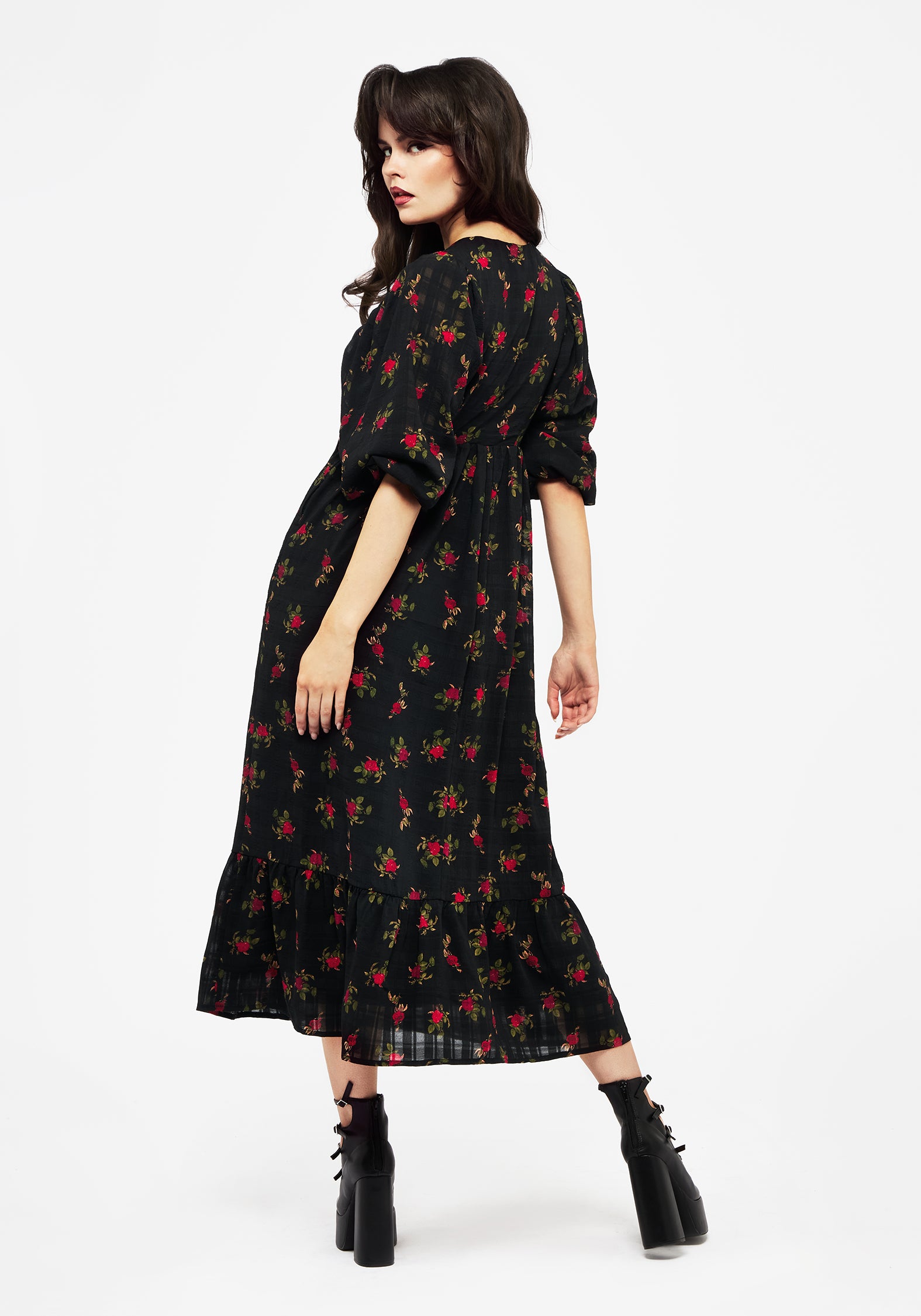 Floral Print Chiffon Dress with Keyhole Neckline | Darcey