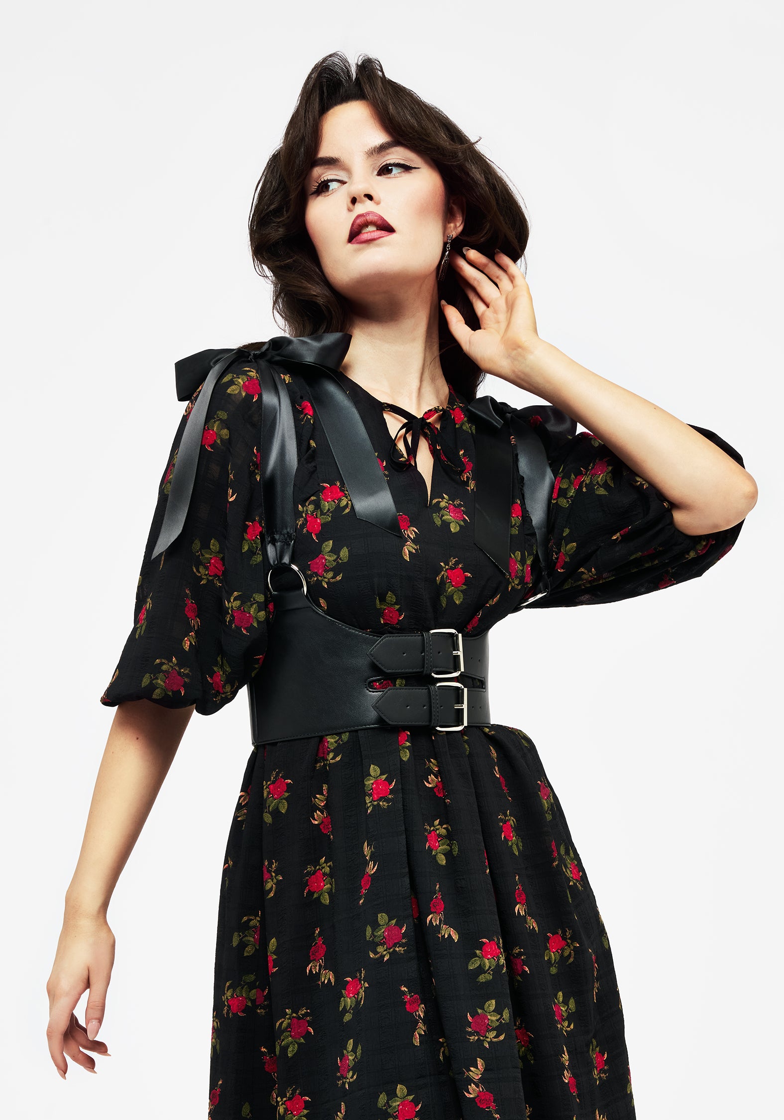 Floral Print Chiffon Dress with Keyhole Neckline | Darcey