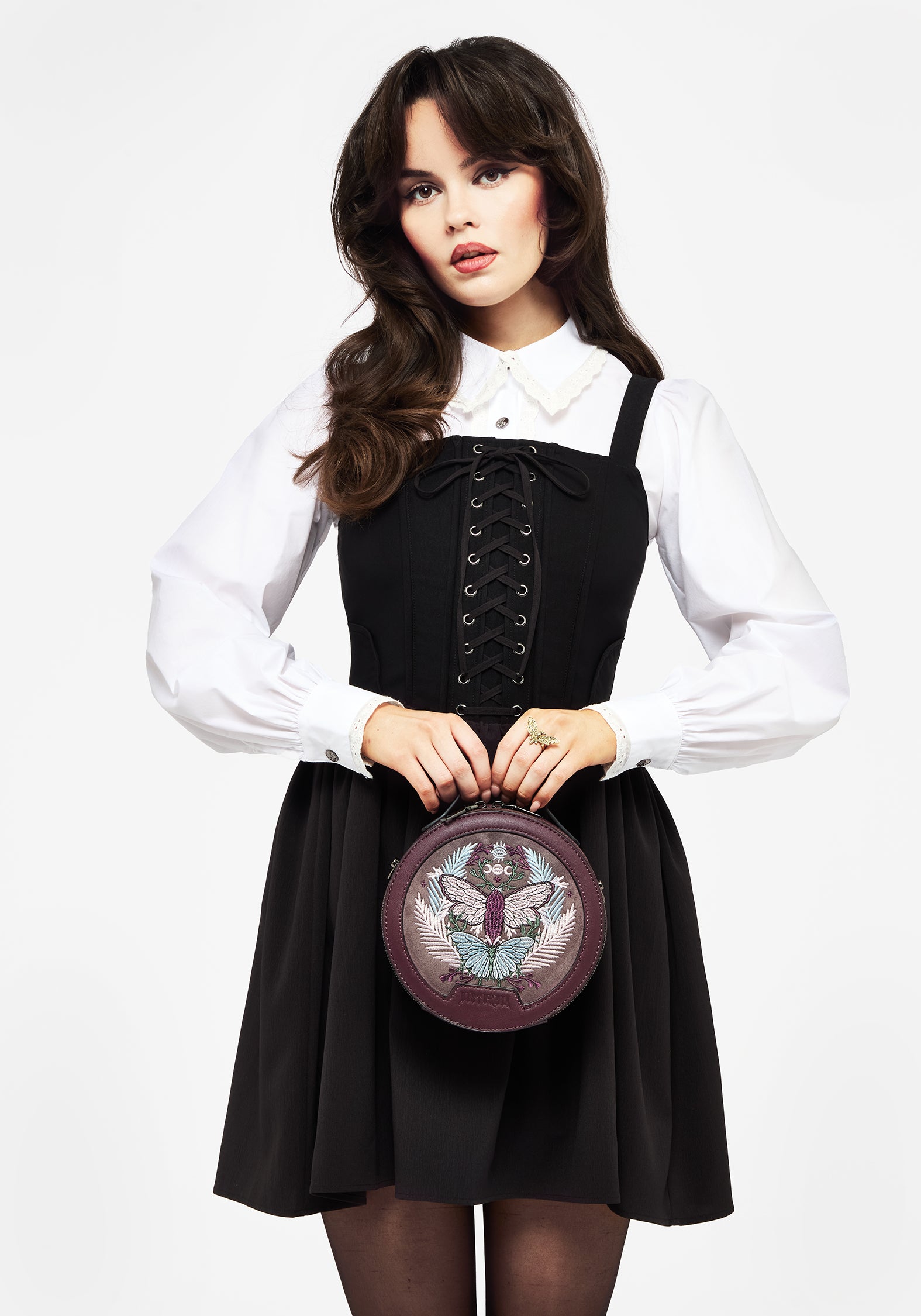 Purple Moth Embroidered Crossbody Bag | Faux Leather & Adjustable Strap