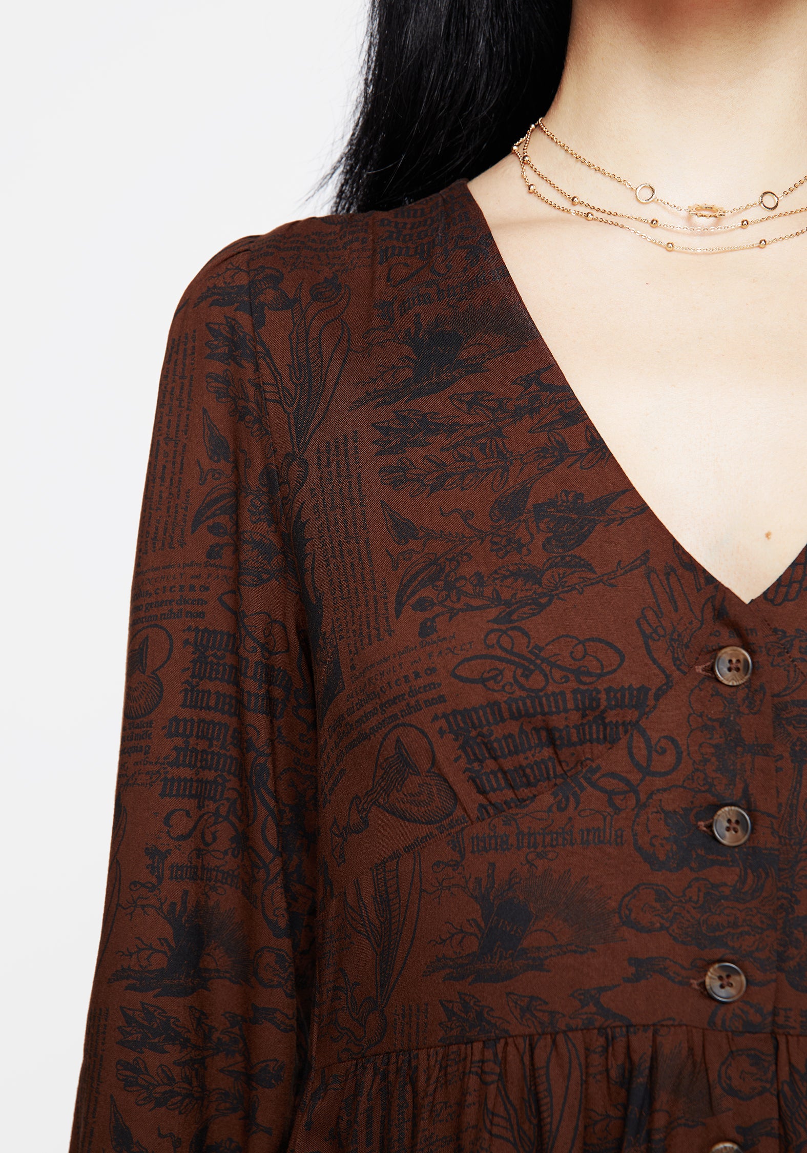 Brown Woodcut Print Mini Corset Dress | Daemonologie