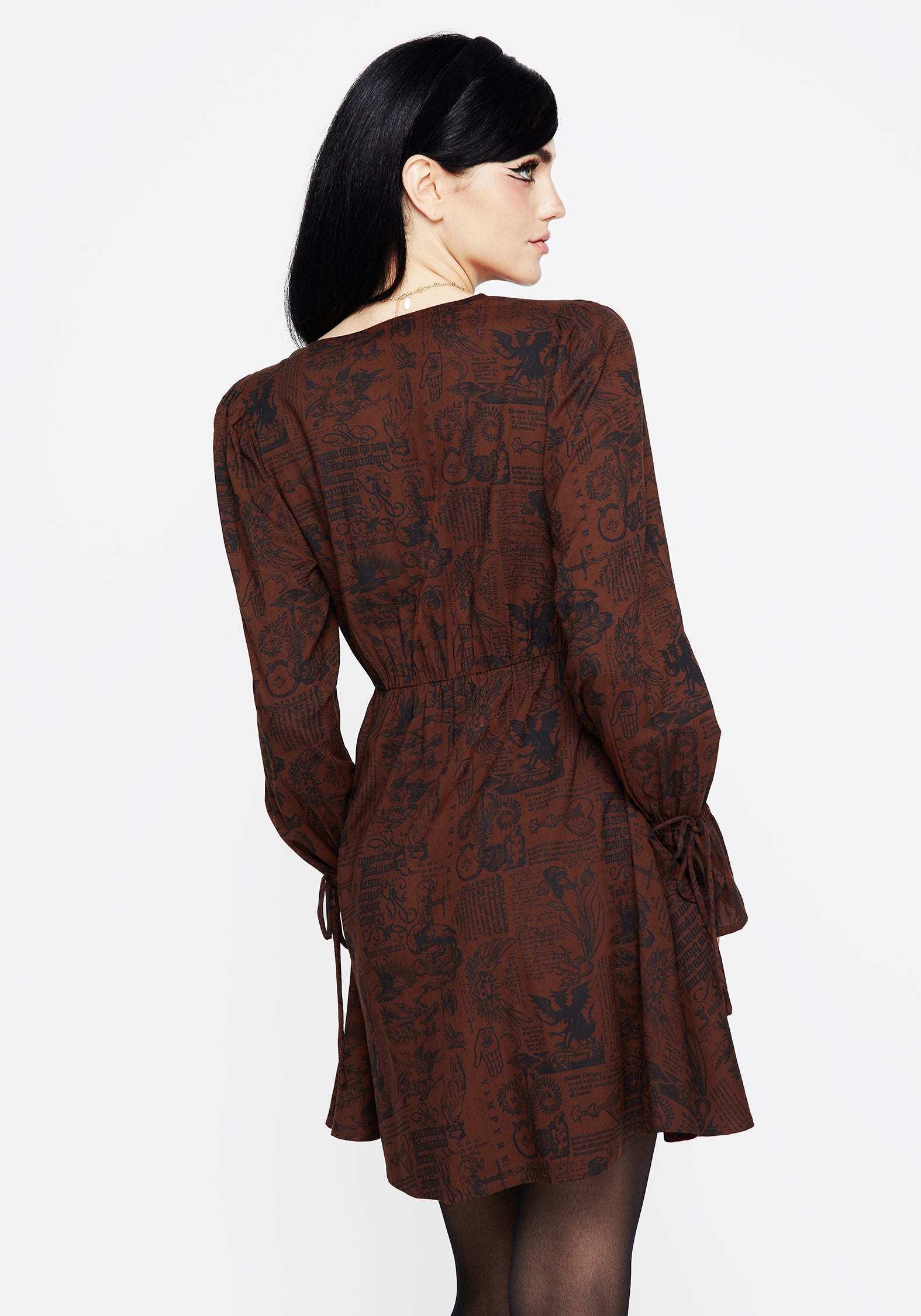 Brown Woodcut Print Mini Corset Dress | Daemonologie