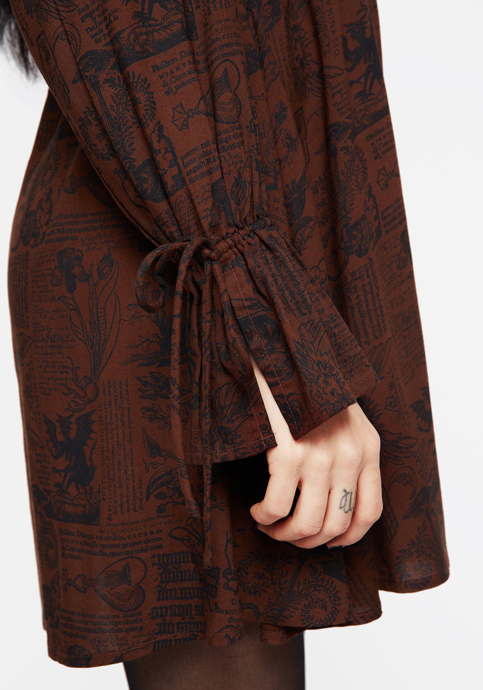 Brown Woodcut Print Mini Corset Dress | Daemonologie