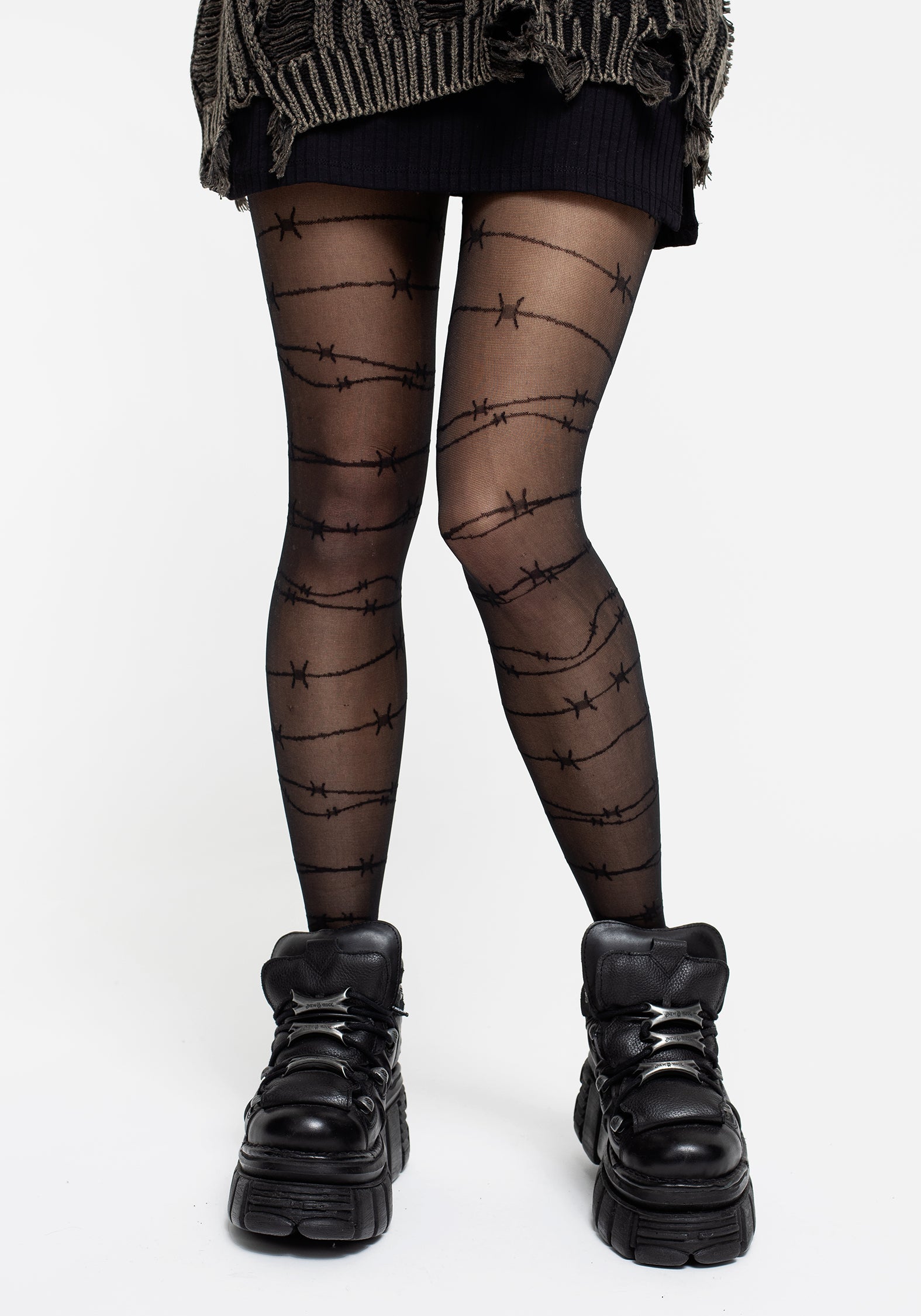 Barbed Wire Tights - Sheer Black with High-Rise Stretch
