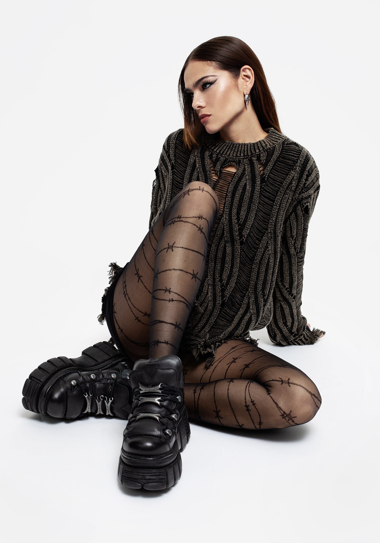 Barbed Wire Tights - Sheer Black with High-Rise Stretch