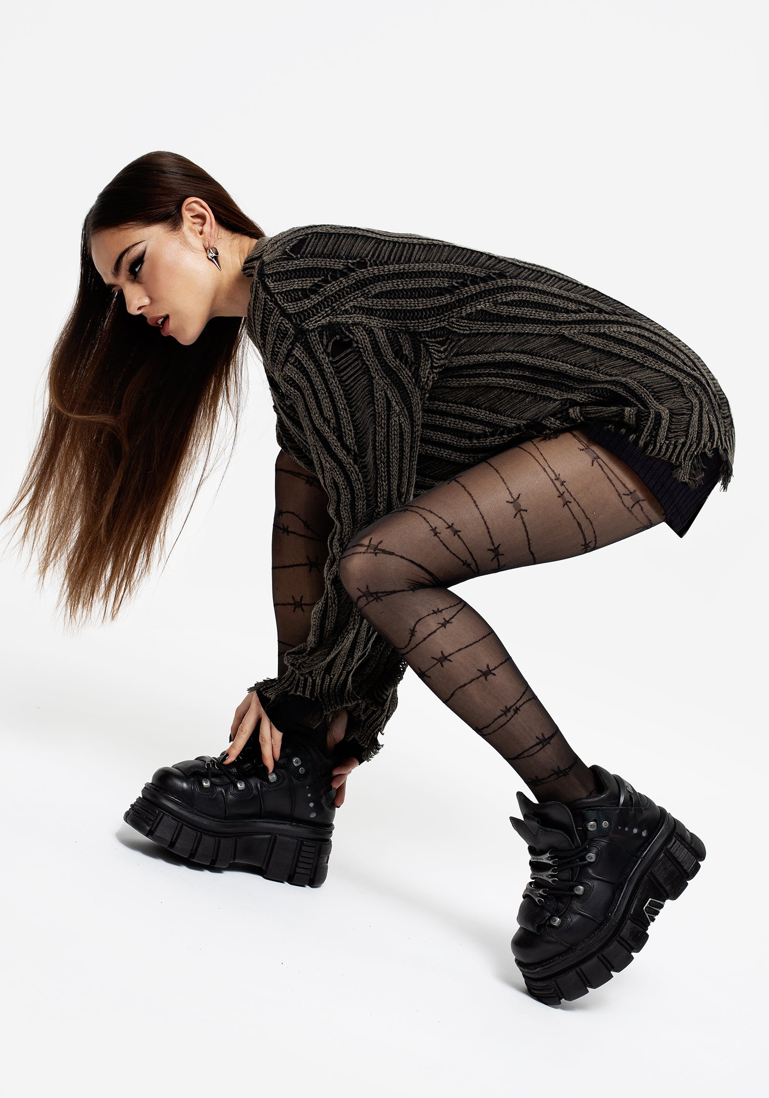 Barbed Wire Tights - Sheer Black with High-Rise Stretch