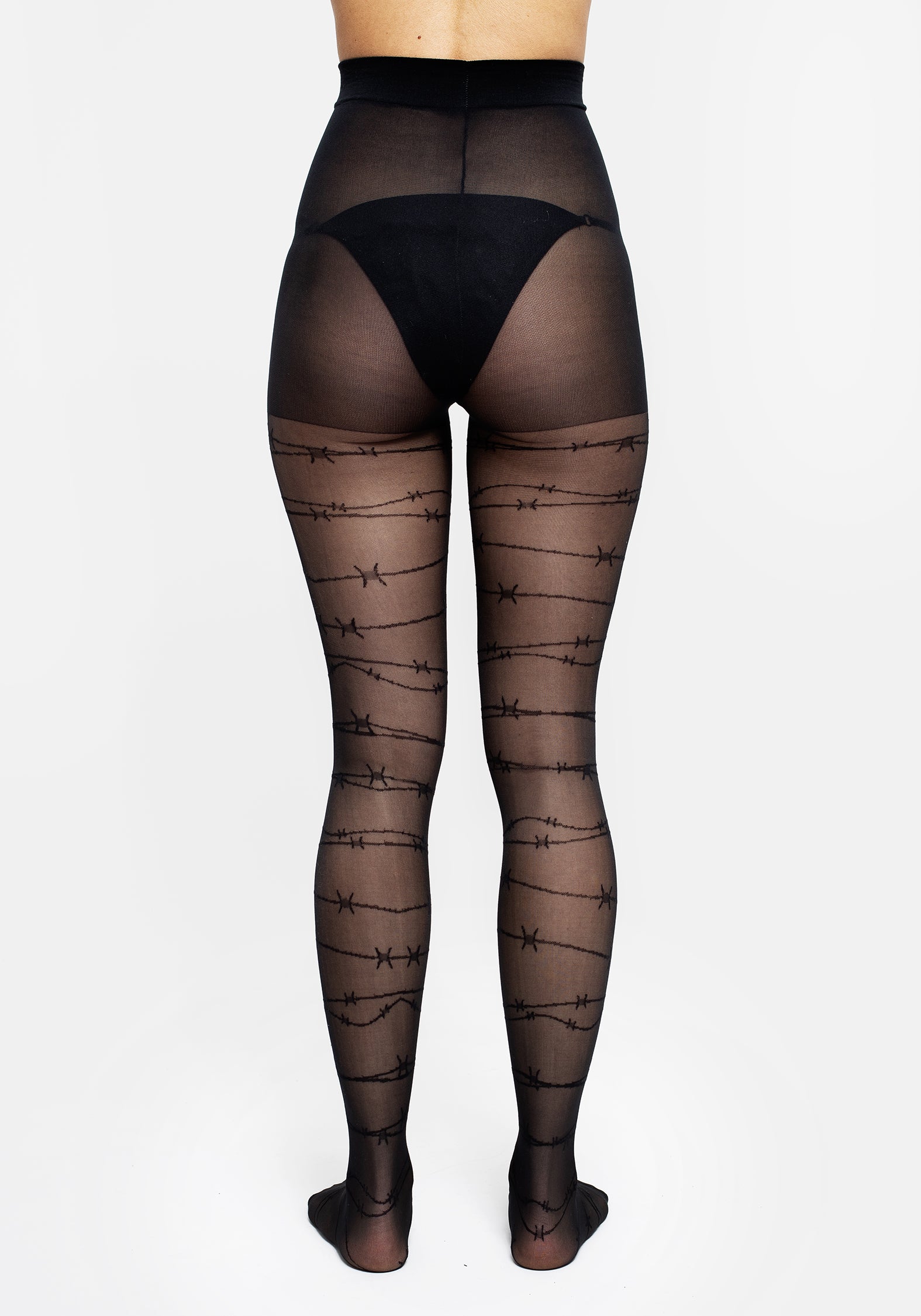 Barbed Wire Tights - Sheer Black with High-Rise Stretch