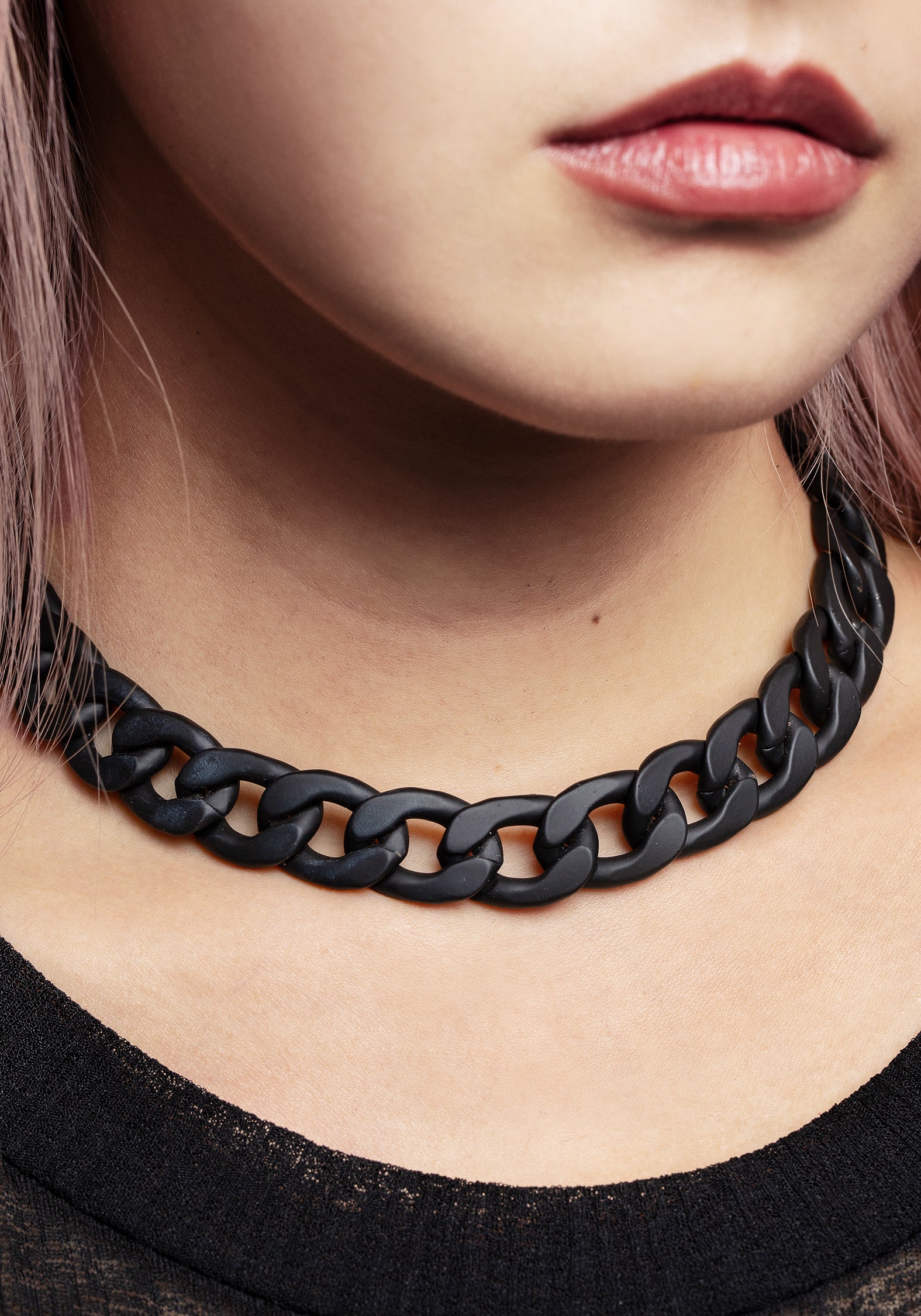 Matte Black Chunky Rope Chain Choker Necklace | Jet