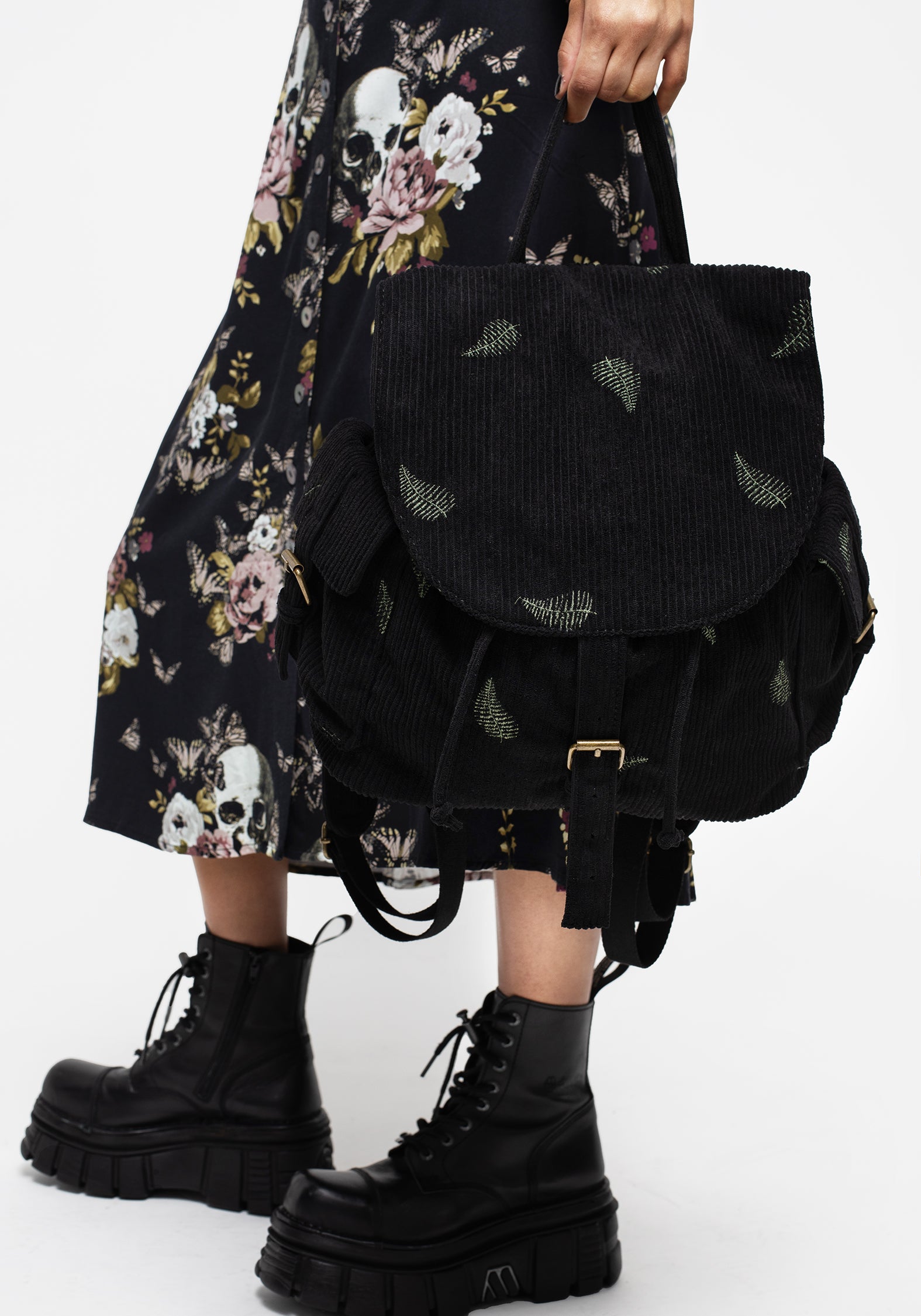 Fern Embroidered Satchel Backpack with Adjustable Straps | Wilderness Style