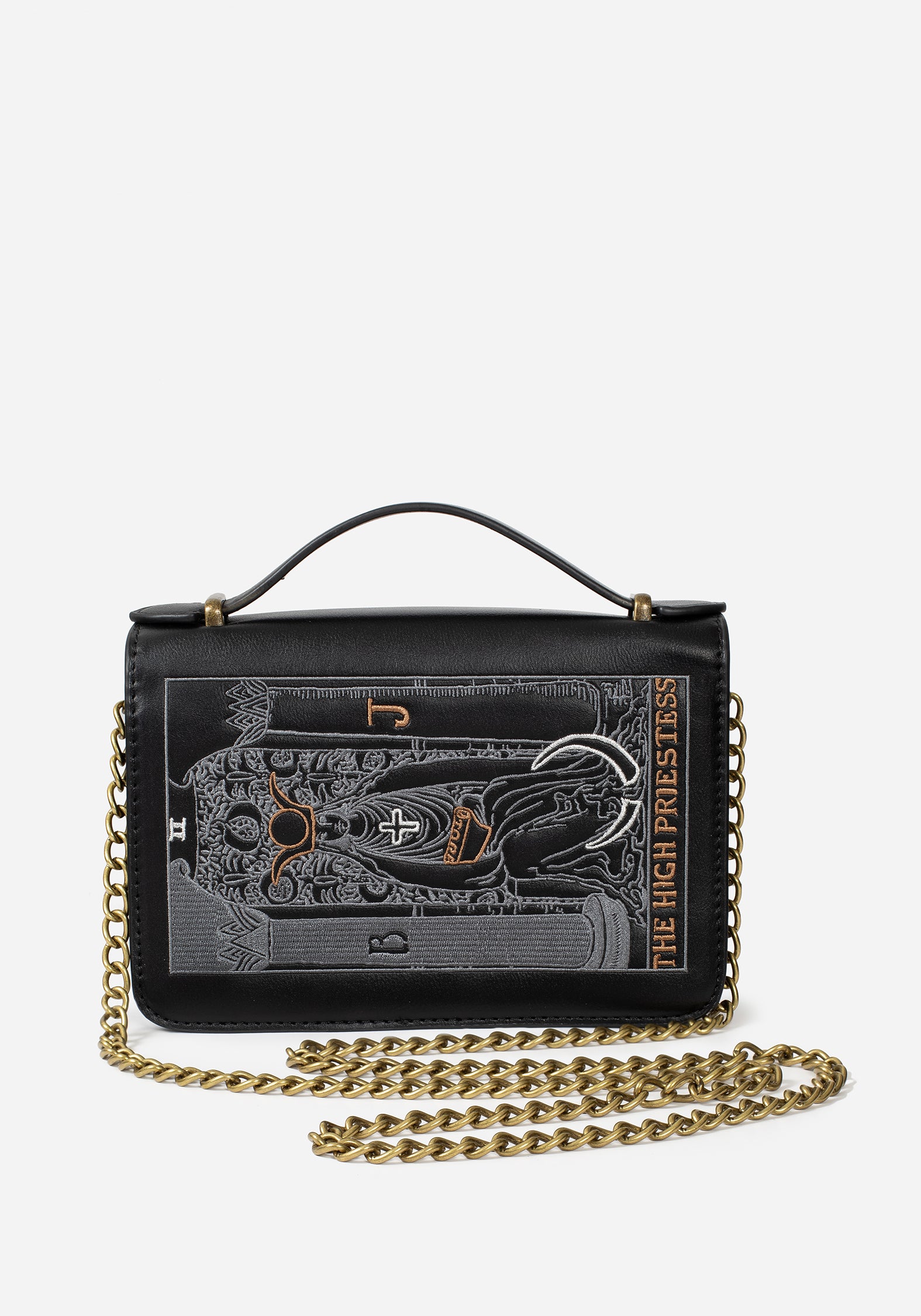 Embroidered Crossbody Clutch Bag with Tarot Design | High Priestess