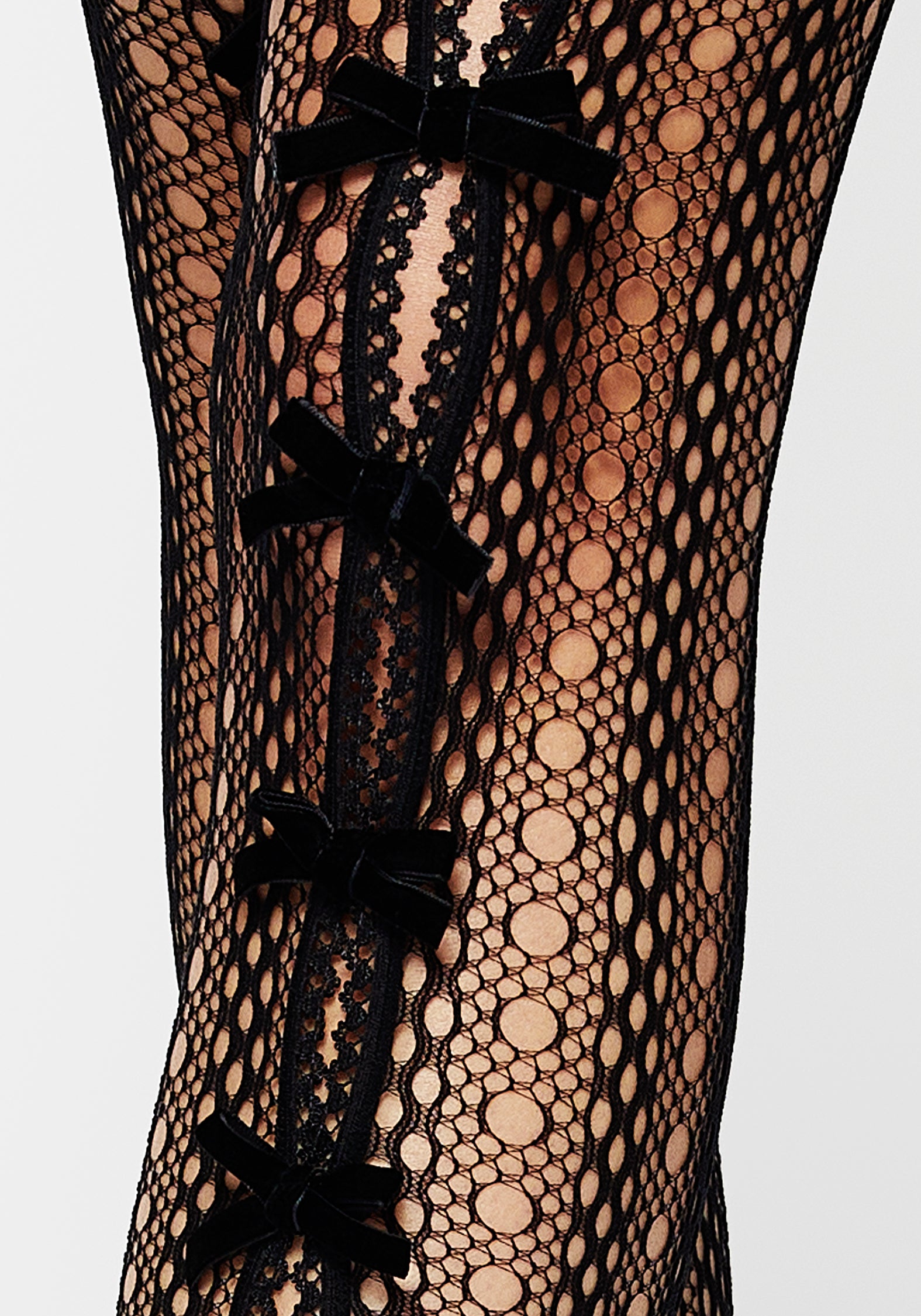 Cut-Out Lace Tights with Velour Bows | Love Hates You