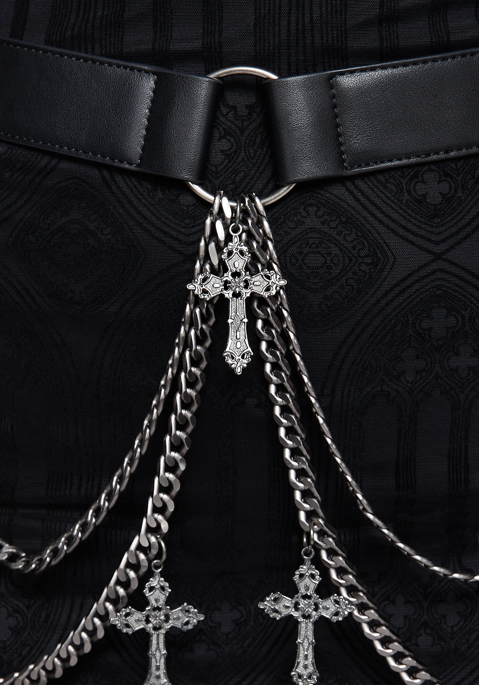 Gothic Chain Belt with Crucifix Charms | Adjustable Faux Leather Waist Belt