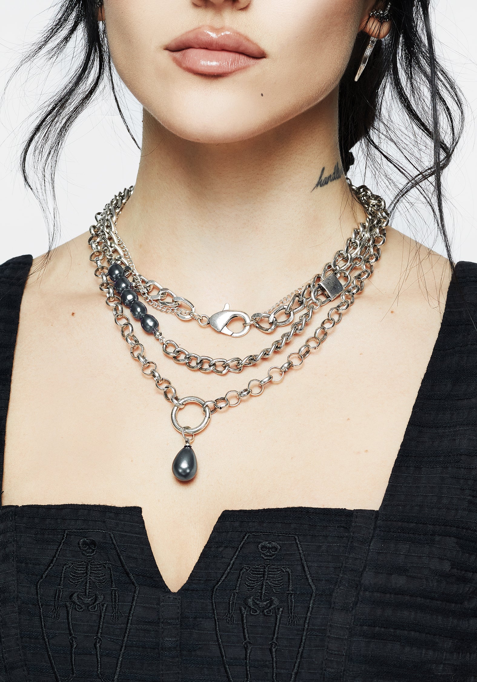 Layered Pearl Necklace with Mixed Chains | Leila Silver Jewelry