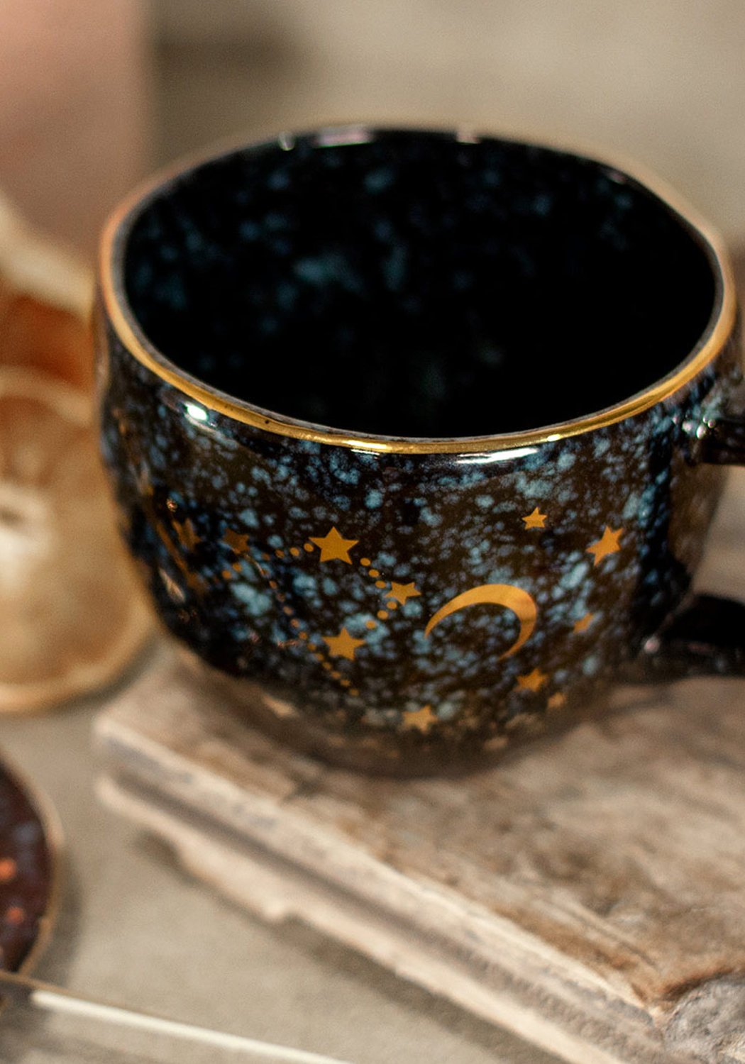 Celestial Moon & Stars Mug with Gold Foil Design | Midnight Blue Glaze