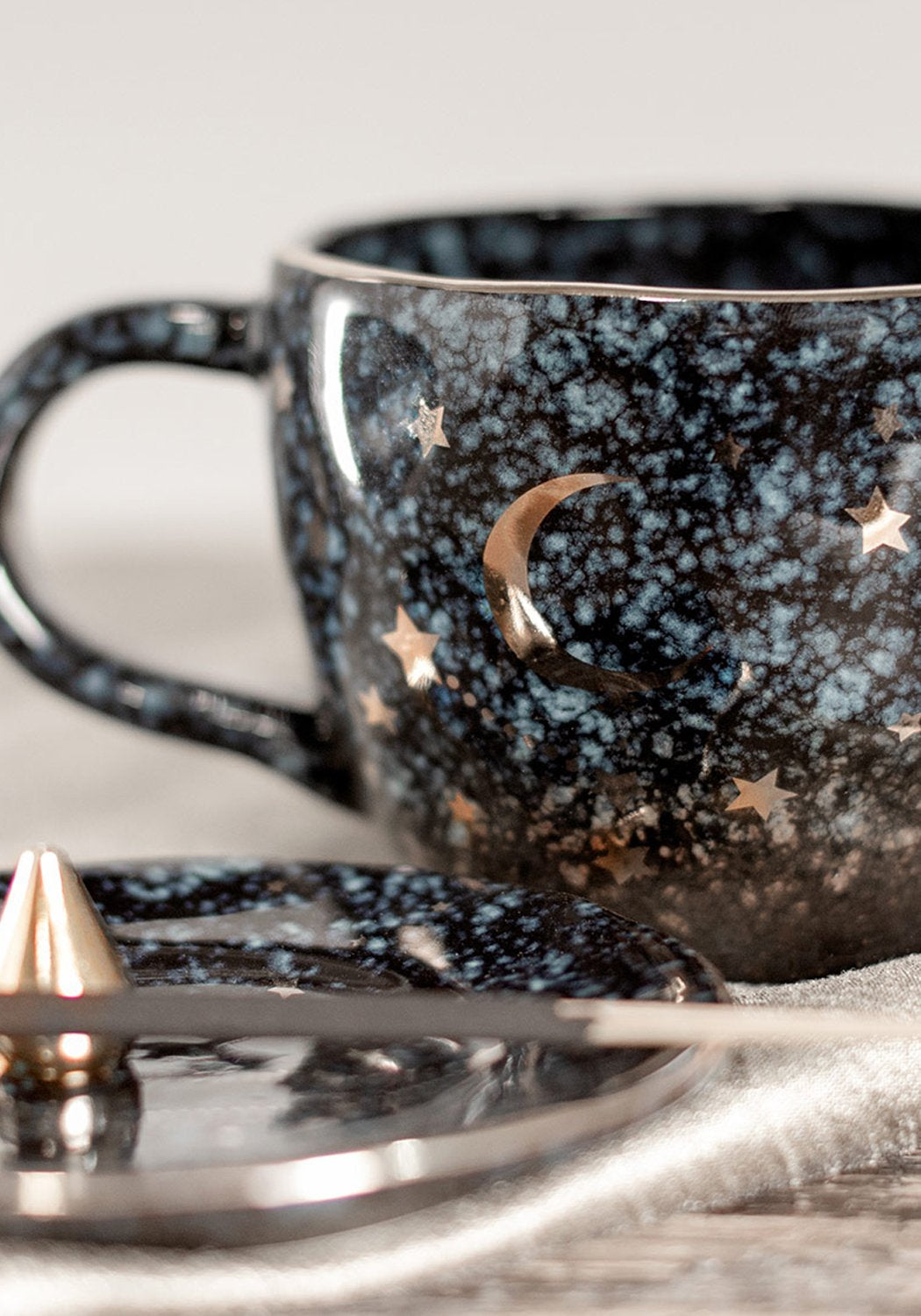 Celestial Moon & Stars Mug with Gold Foil Design | Midnight Blue Glaze
