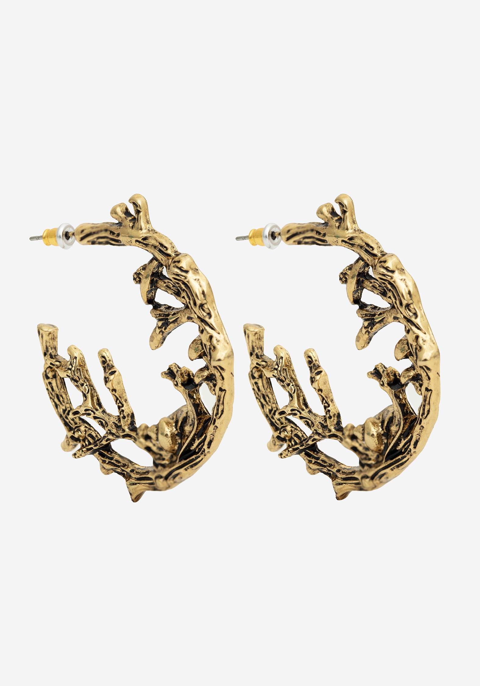 Gold Plated Zinnia Hoop Earrings with Toadstool & Snail Design | 4.5cm Diameter
