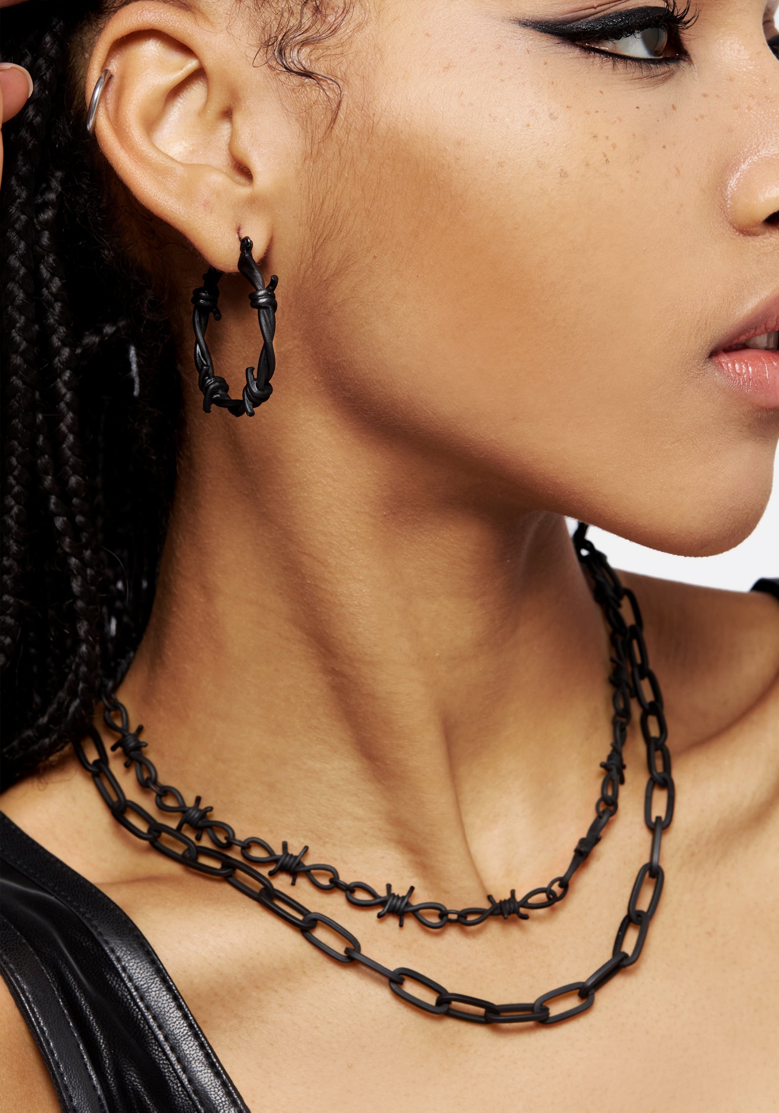 Matte Black Barbed Hoop Earrings | Edgy Rubberised Design