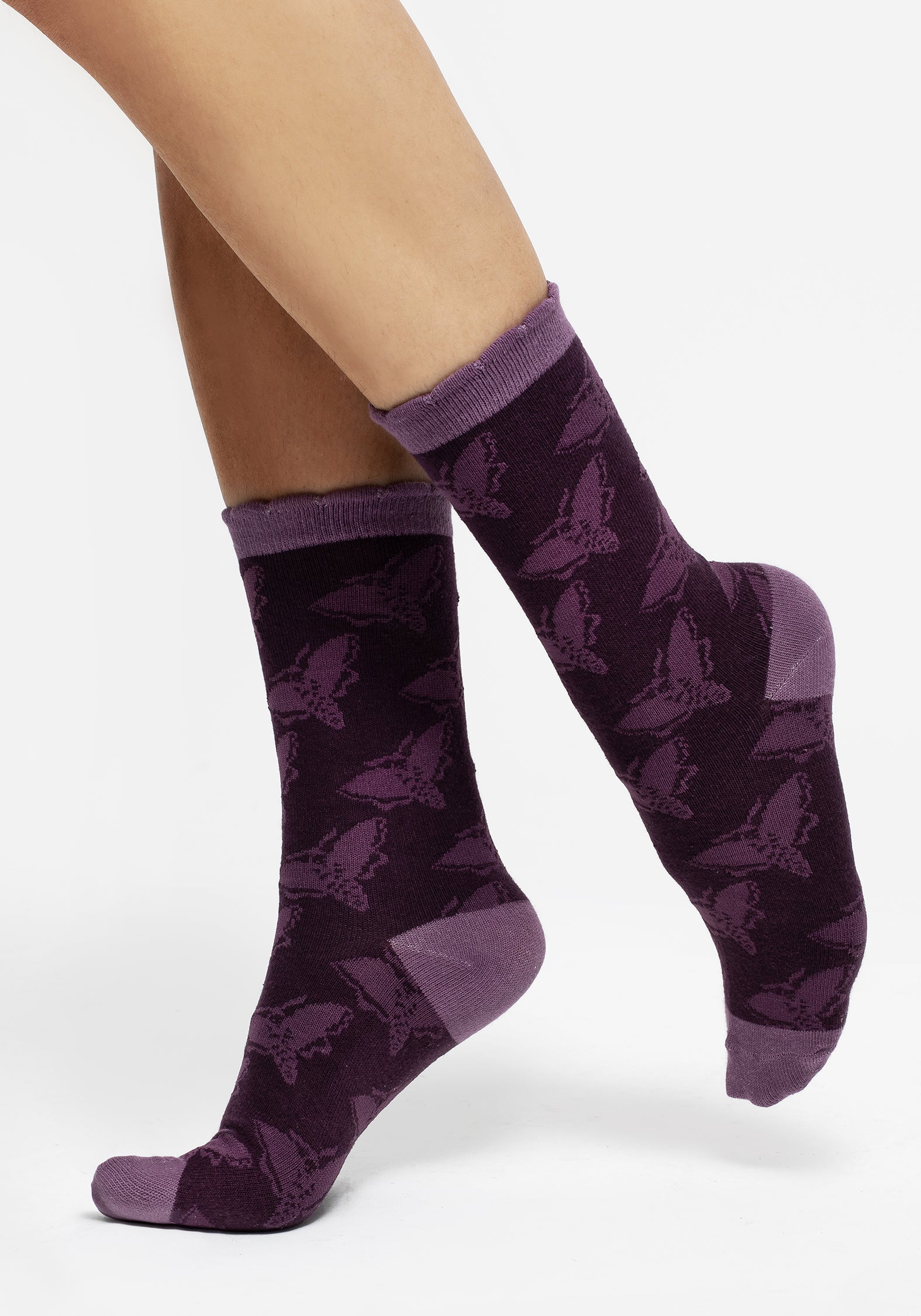 Death Moth Jacquard Knit Socks - Purple Crew Socks | Mortmoth