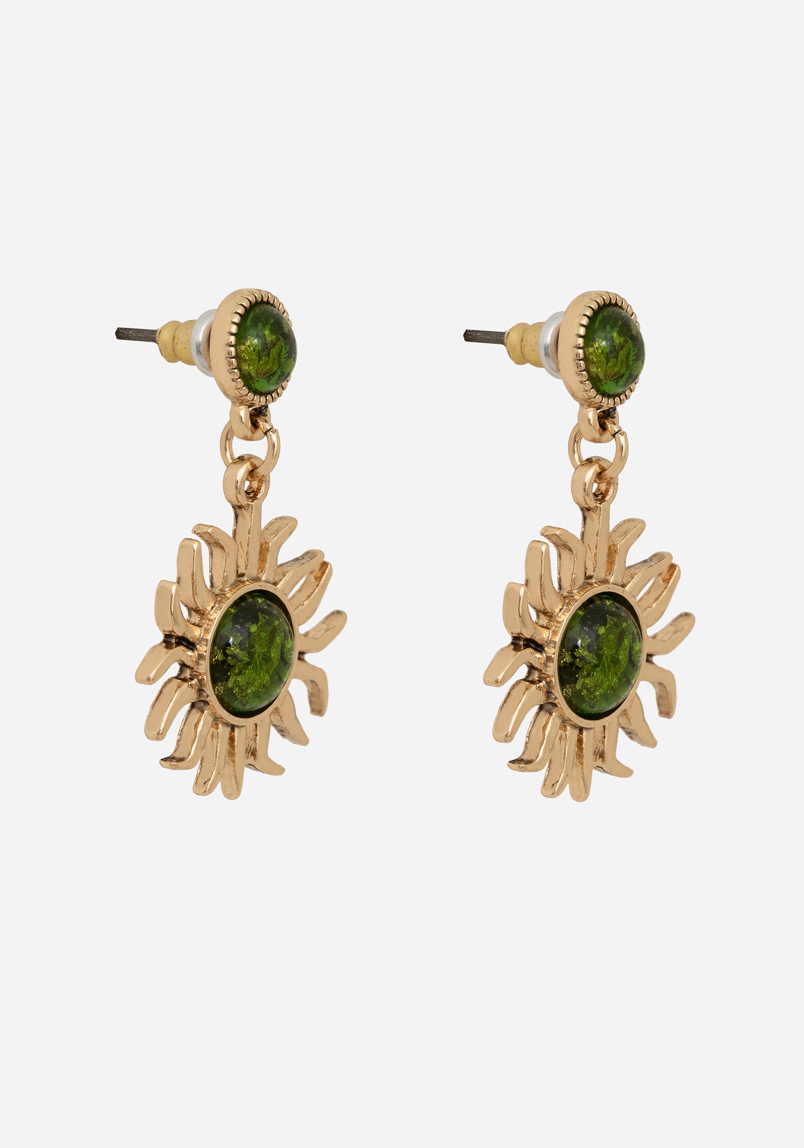 Gold-Plated Sun Drop Earrings with Green Algae Gem | Xanthe