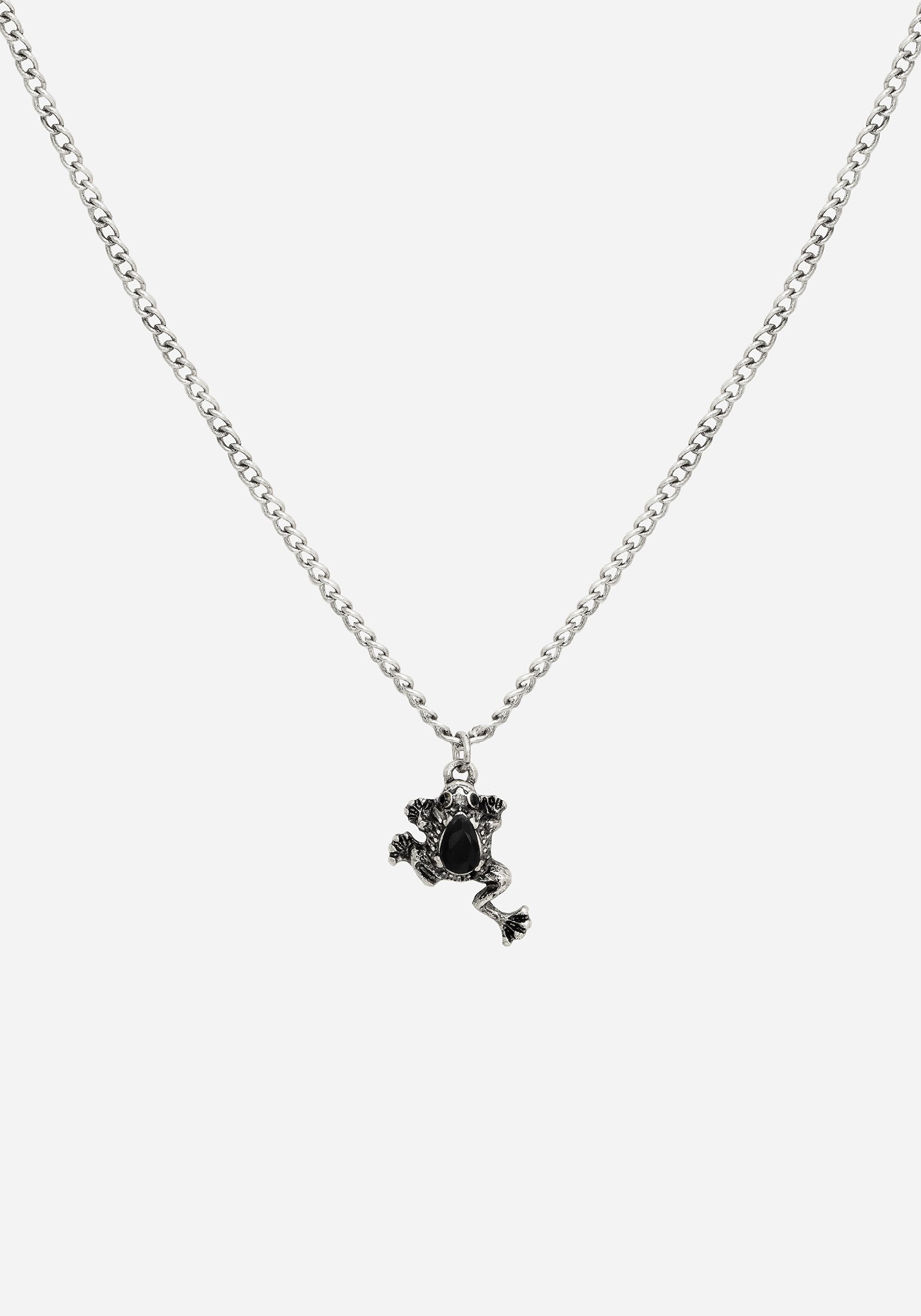 Frog Pendant Necklace with Faux Opal Stone | Recycled Metal Jewelry