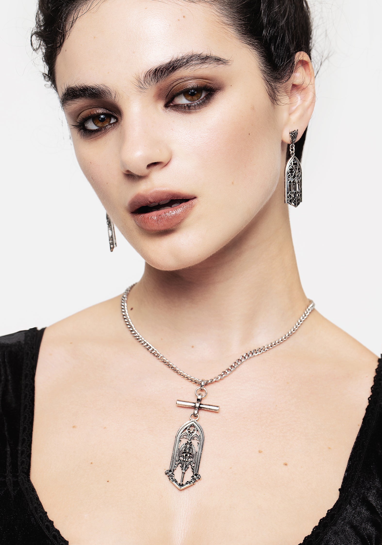 Gothic Gargoyle Pendant Necklace in Silver | Bat-Winged Design