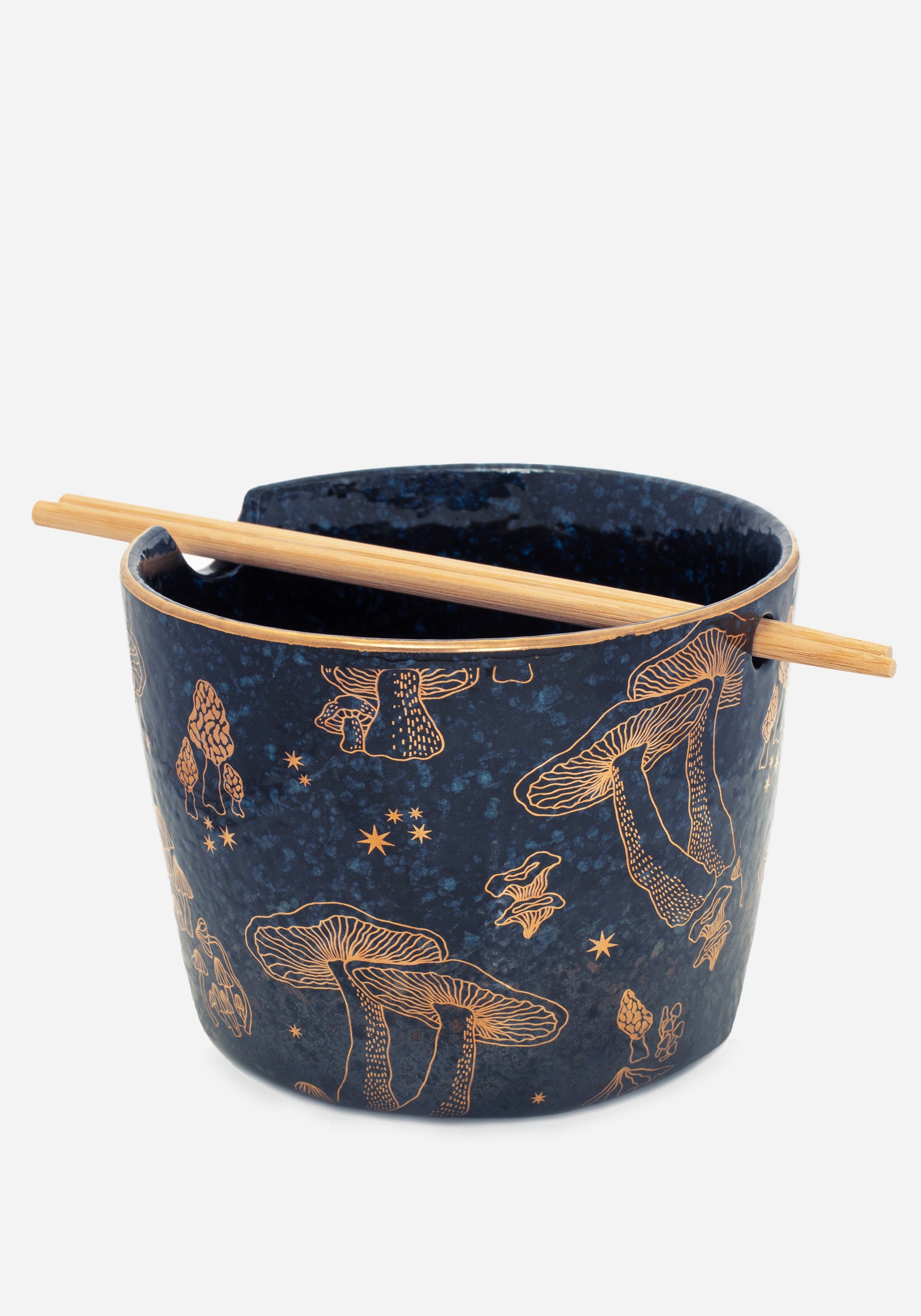Gold-Foiled Mushroom Ramen Bowl with Chopstick Holder | Faefire Ceramics