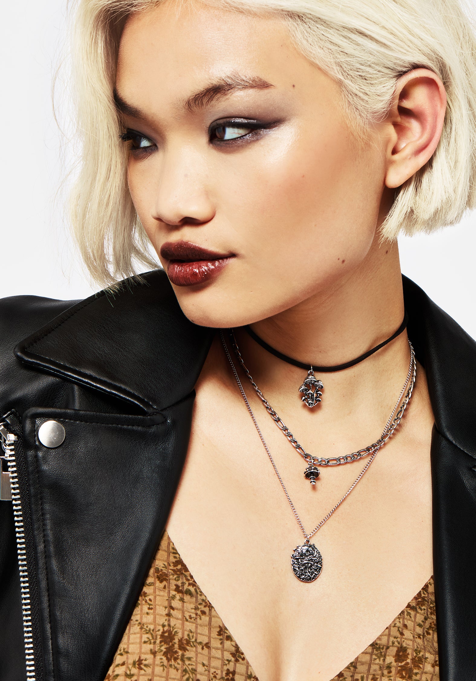 Layered Mushroom Charm Necklace with Adjustable Chains | Fabula