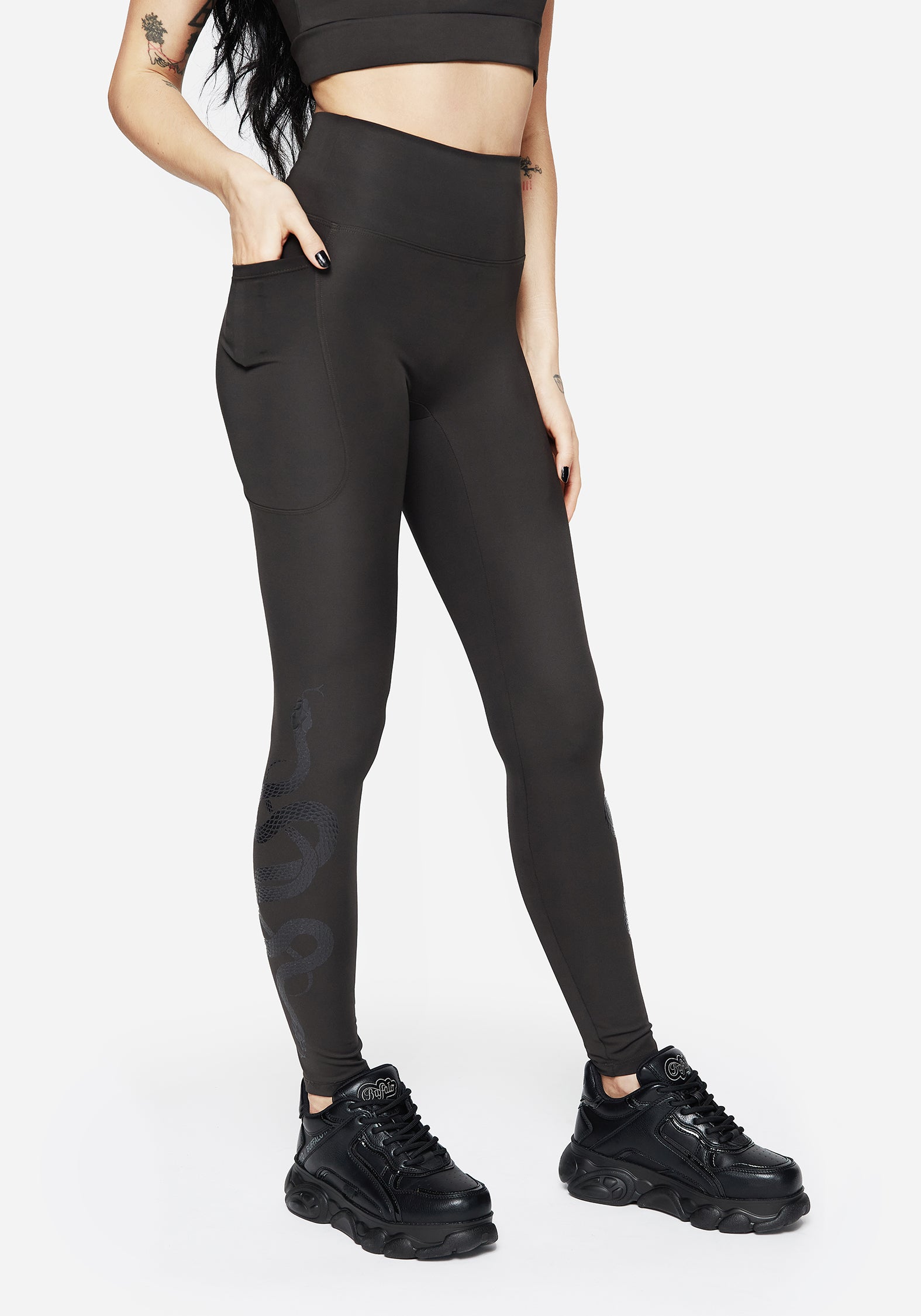 Snake Print Athleisure Leggings with Side Pocket & Booty Lift | Venin