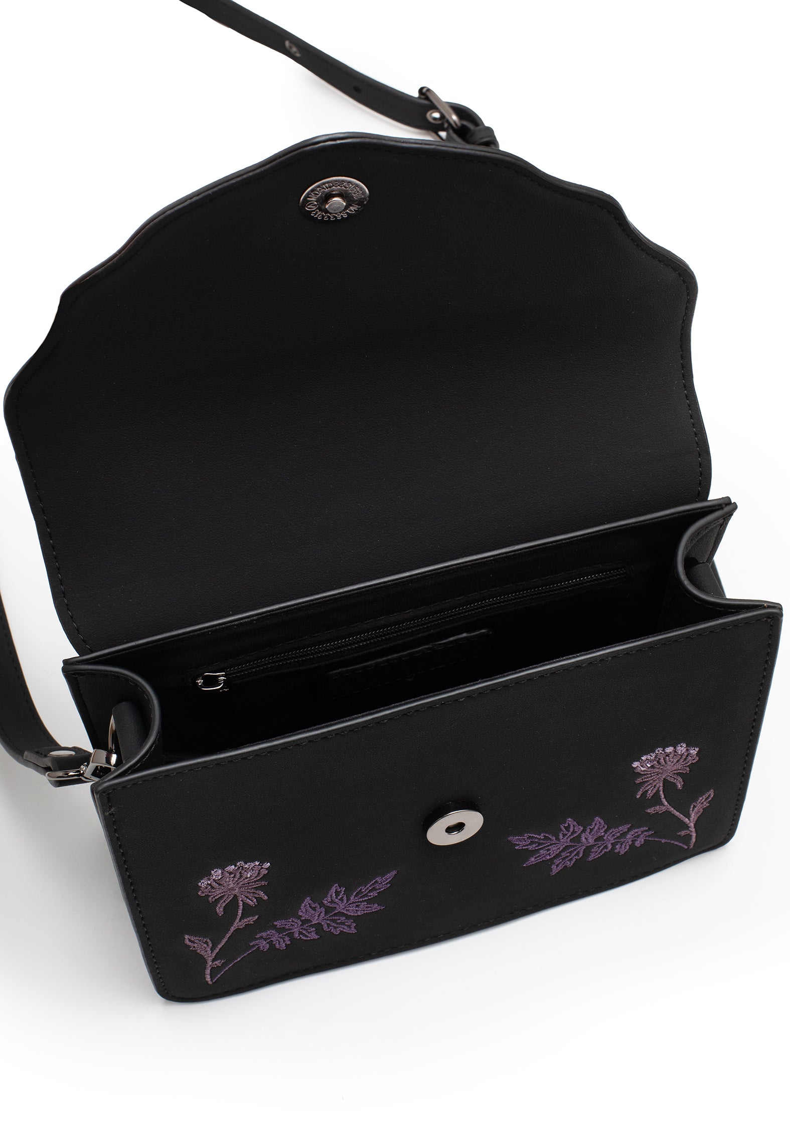 Embroidered Mini Crossbody Bag with Moth Design | PU Leather