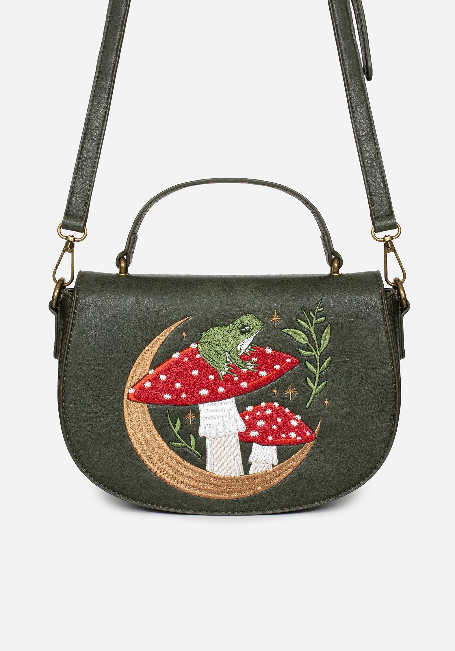 Frog Embroidered Crossbody Saddle Bag - PU Leather with Adjustable Strap | Swamplife