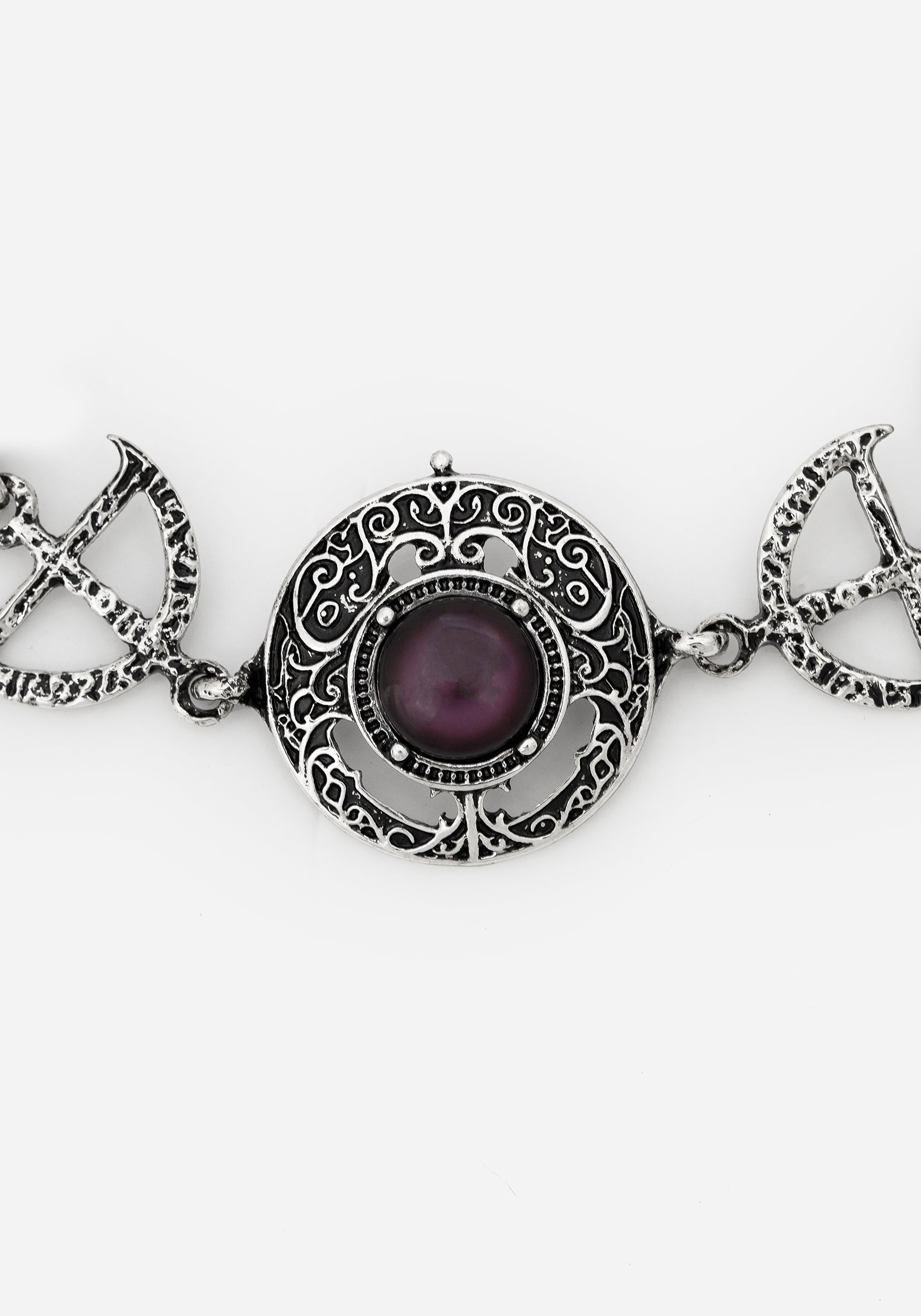 Silver Charm Choker Necklace with Purple Gems | Manea