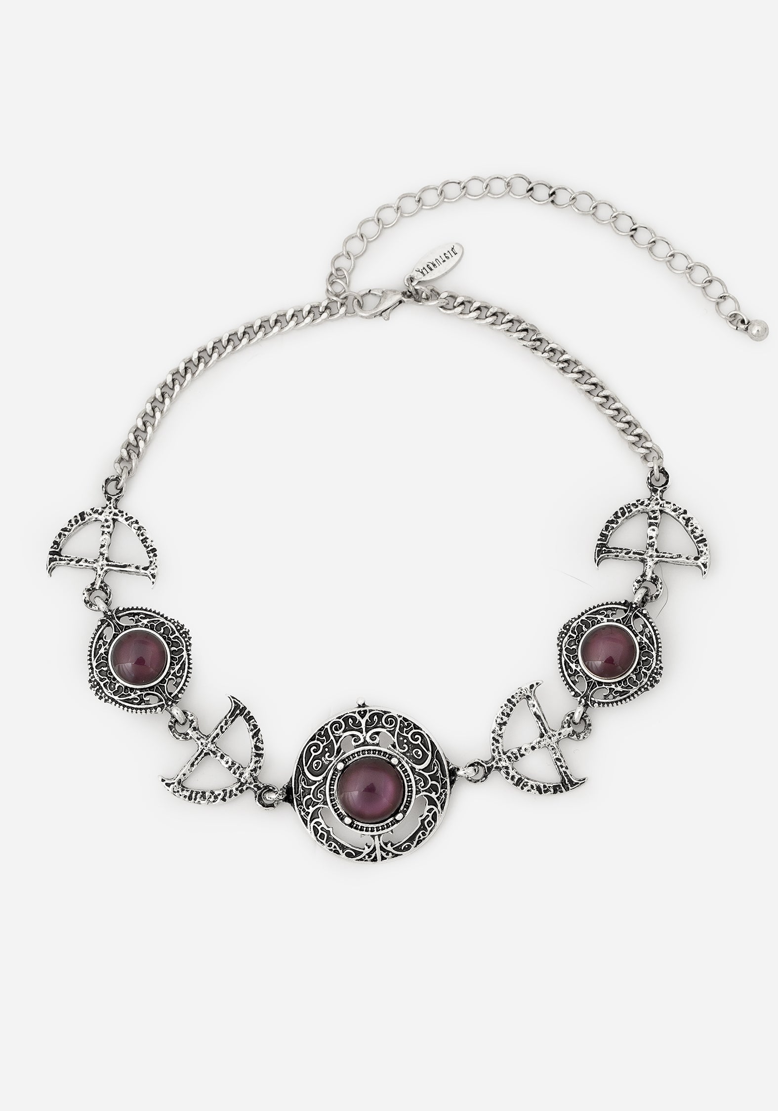 Silver Charm Choker Necklace with Purple Gems | Manea