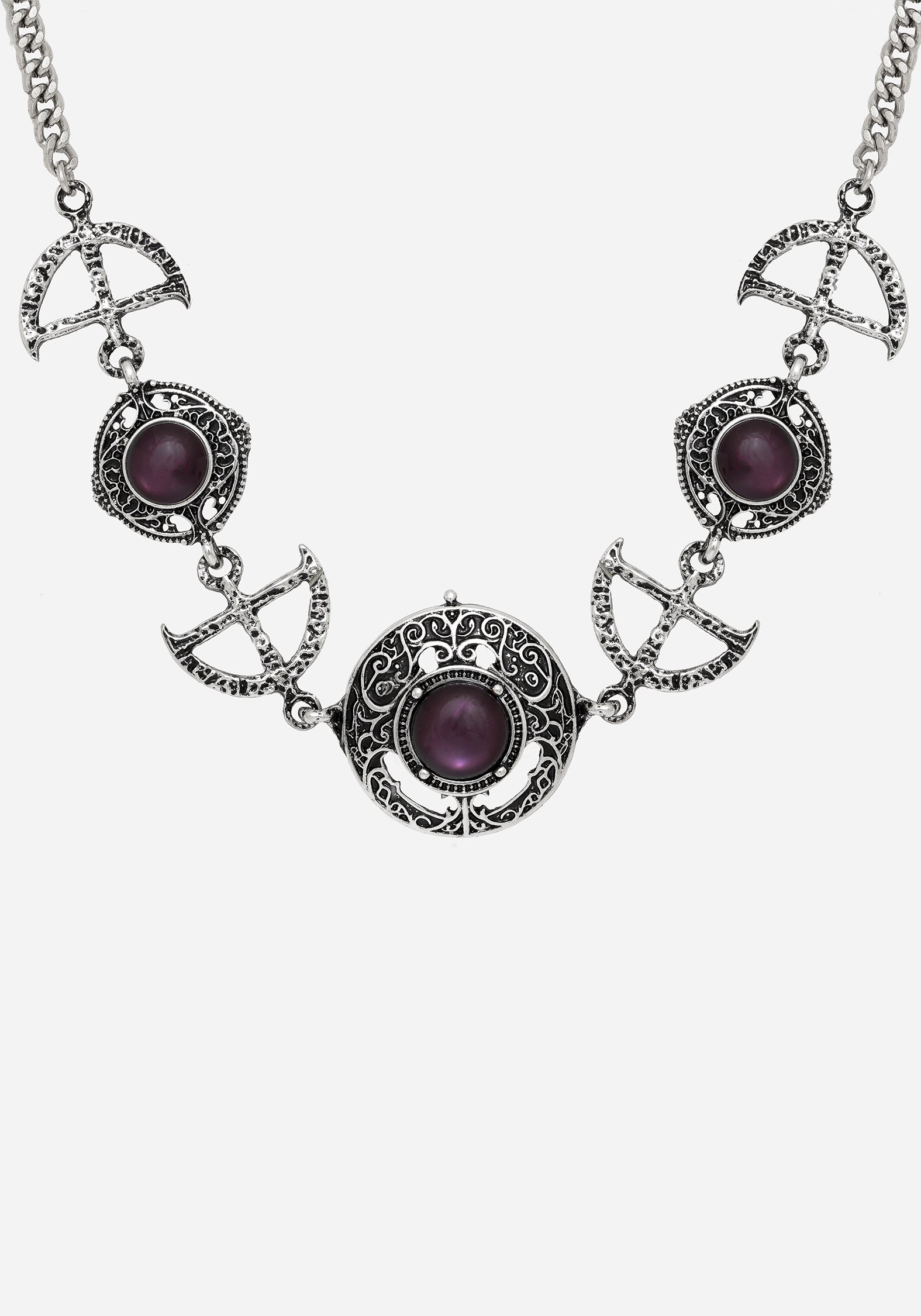 Silver Charm Choker Necklace with Purple Gems | Manea