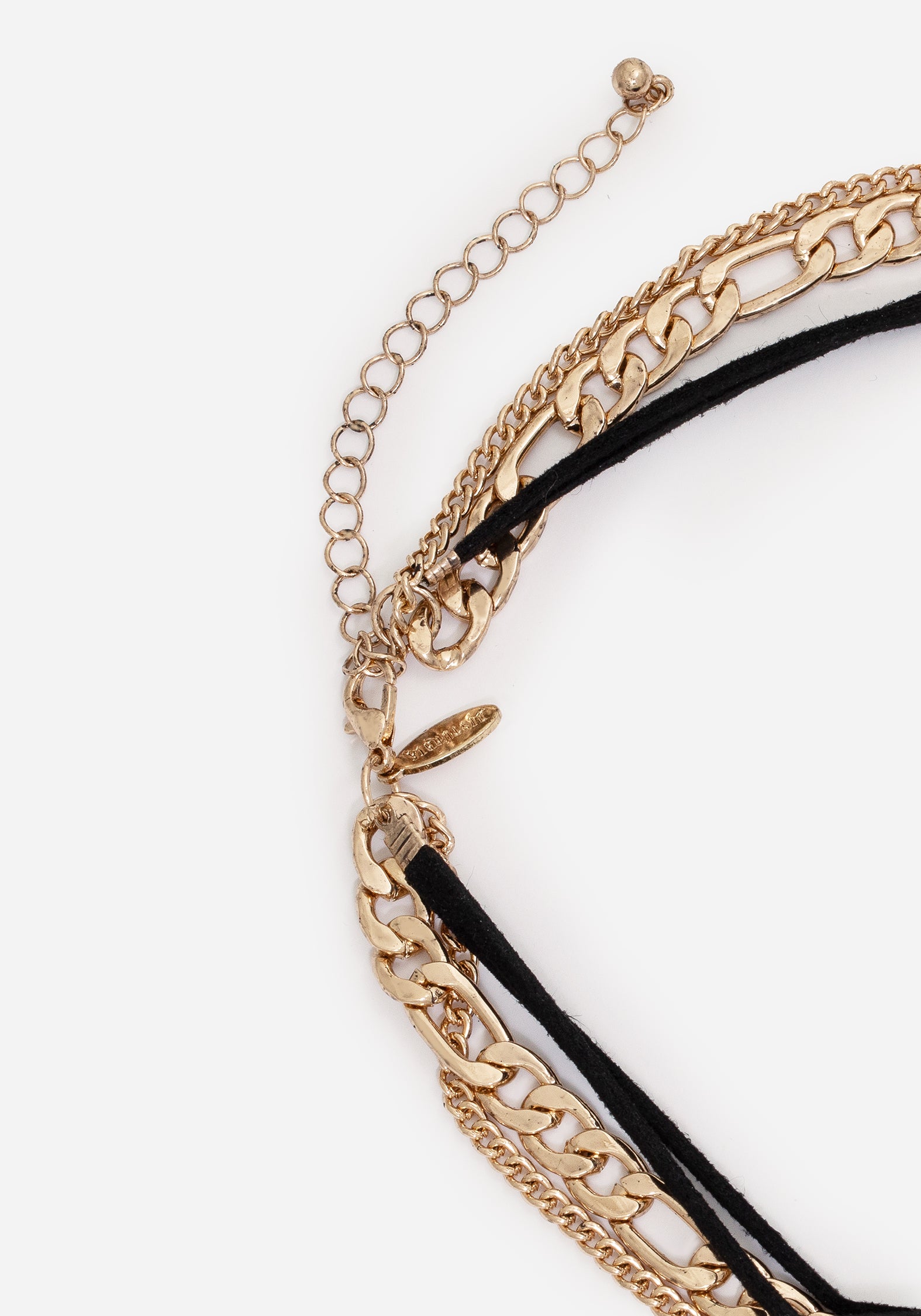 Gold Runes Layered Necklace with Faux-Leather Choker & Adjustable Chains | Norse Jewelry