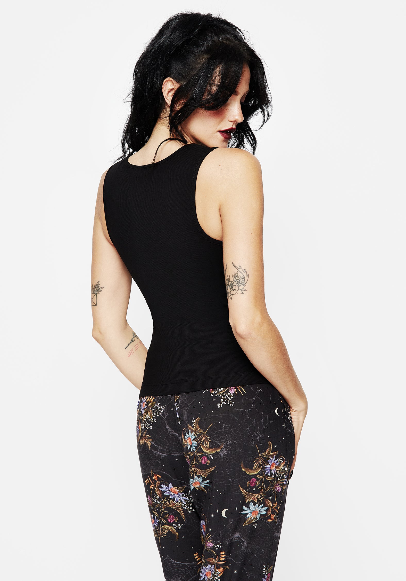 Floral Spiderweb Pajama Vest Top - Black Ribbed & Embroidered | Cleome