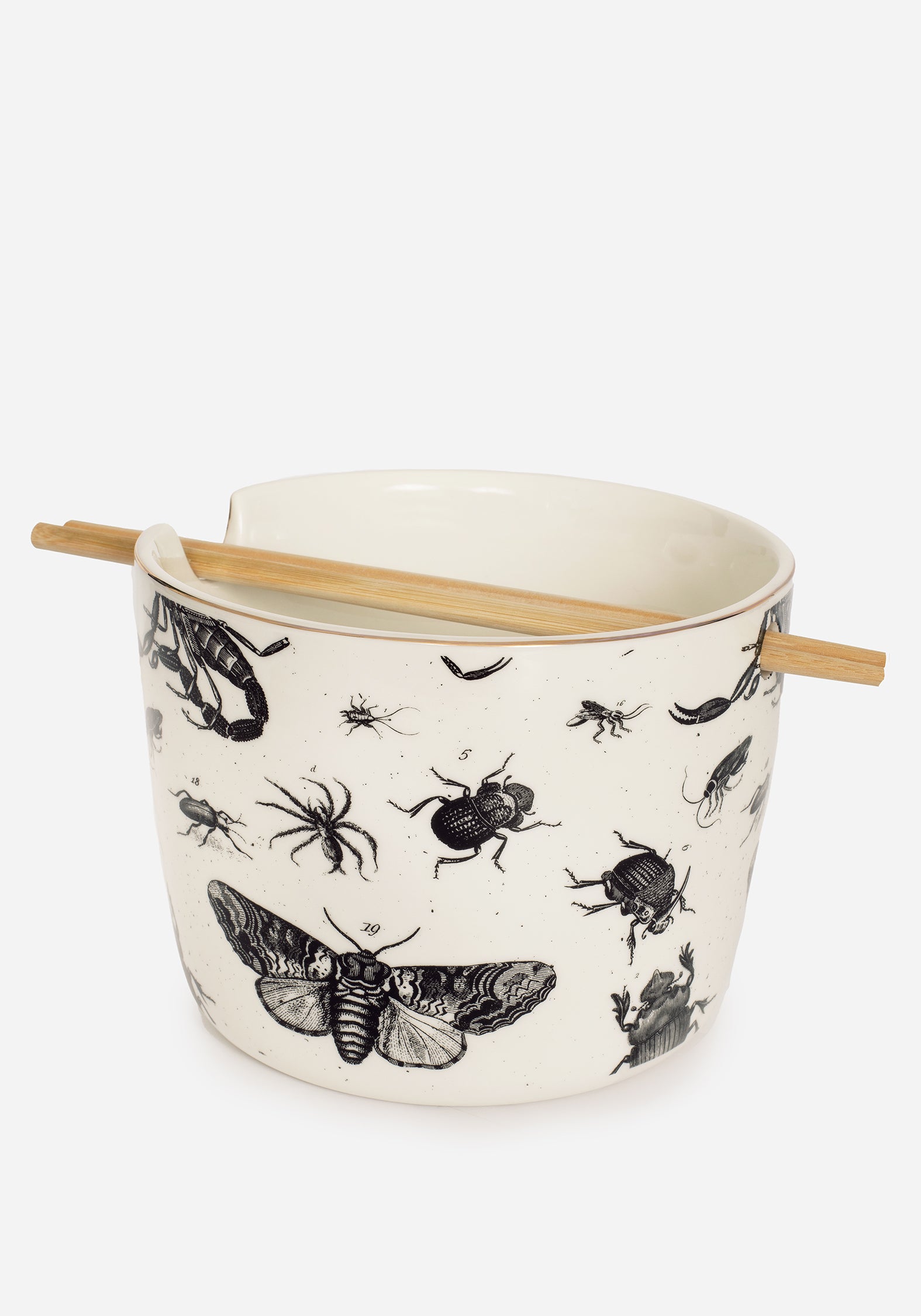 Parasite Bug Print Ramen Bowl with Gold Foil Rim & Chopstick Holder