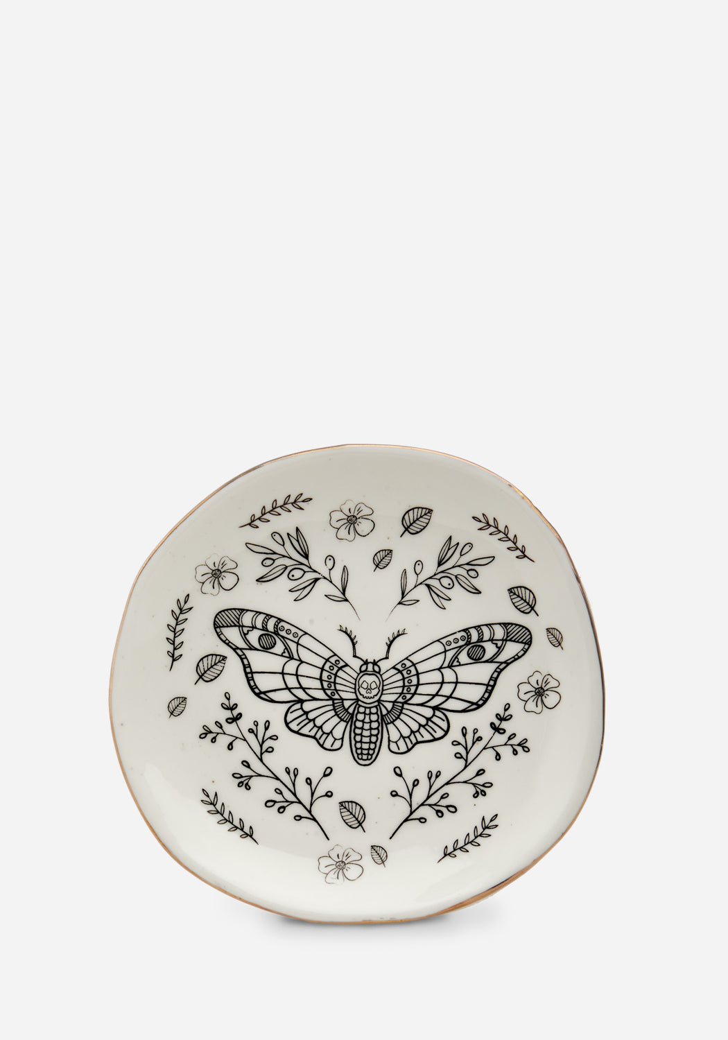 Death Moth Trinket Dish with Gold Foil Rim | Handcrafted Ceramic