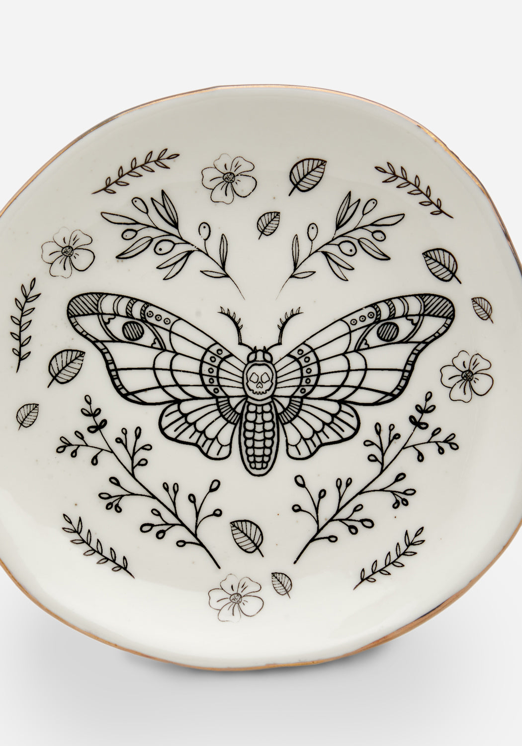 Death Moth Trinket Dish with Gold Foil Rim | Handcrafted Ceramic